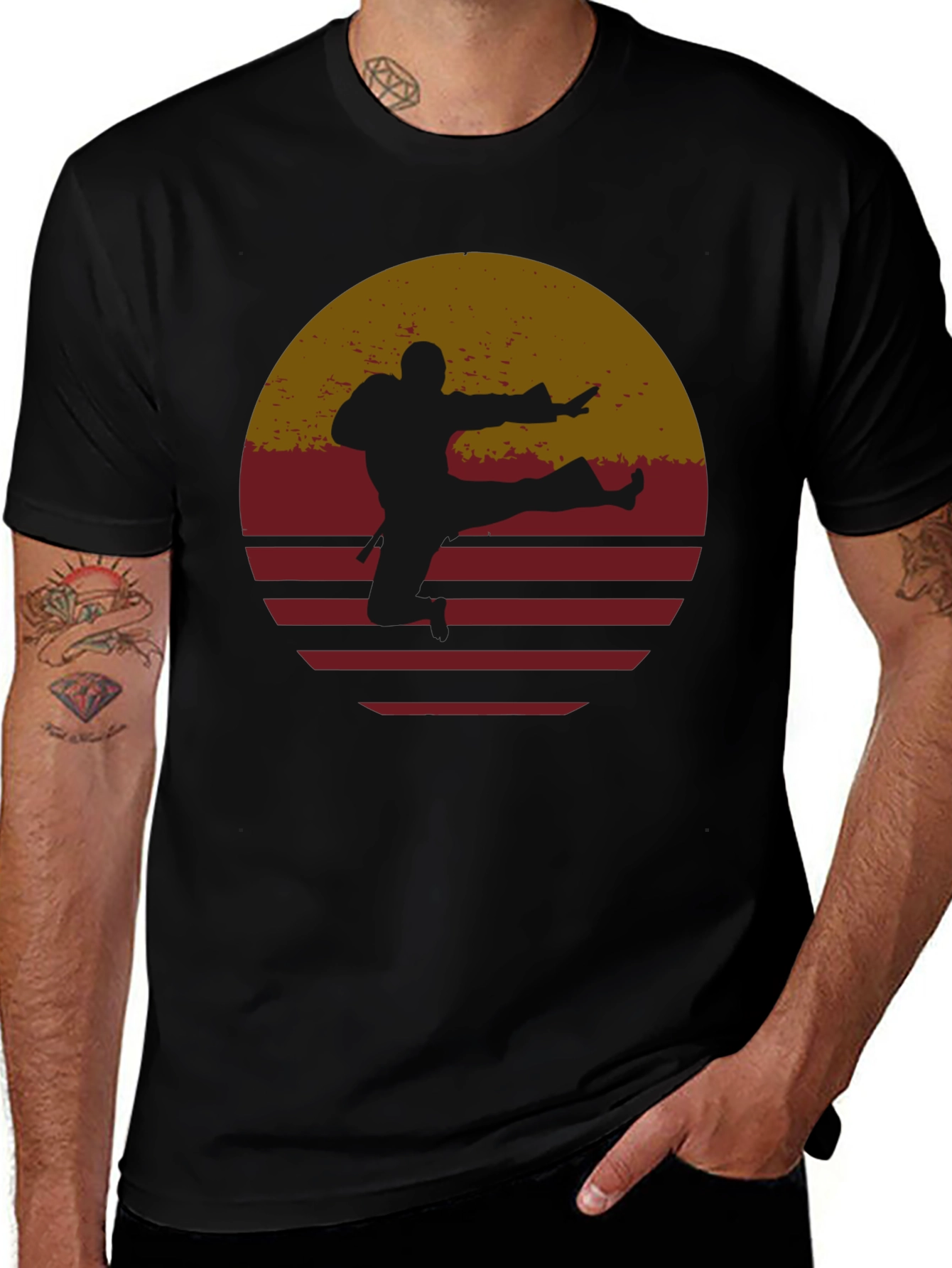 Retro Karate Sunset Graphic Tee - Black