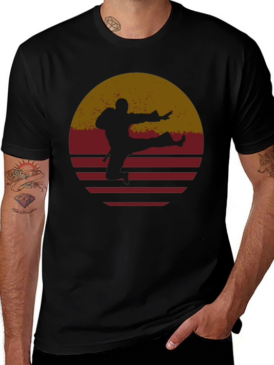 Retro Karate Sunset Graphic Tee - Black