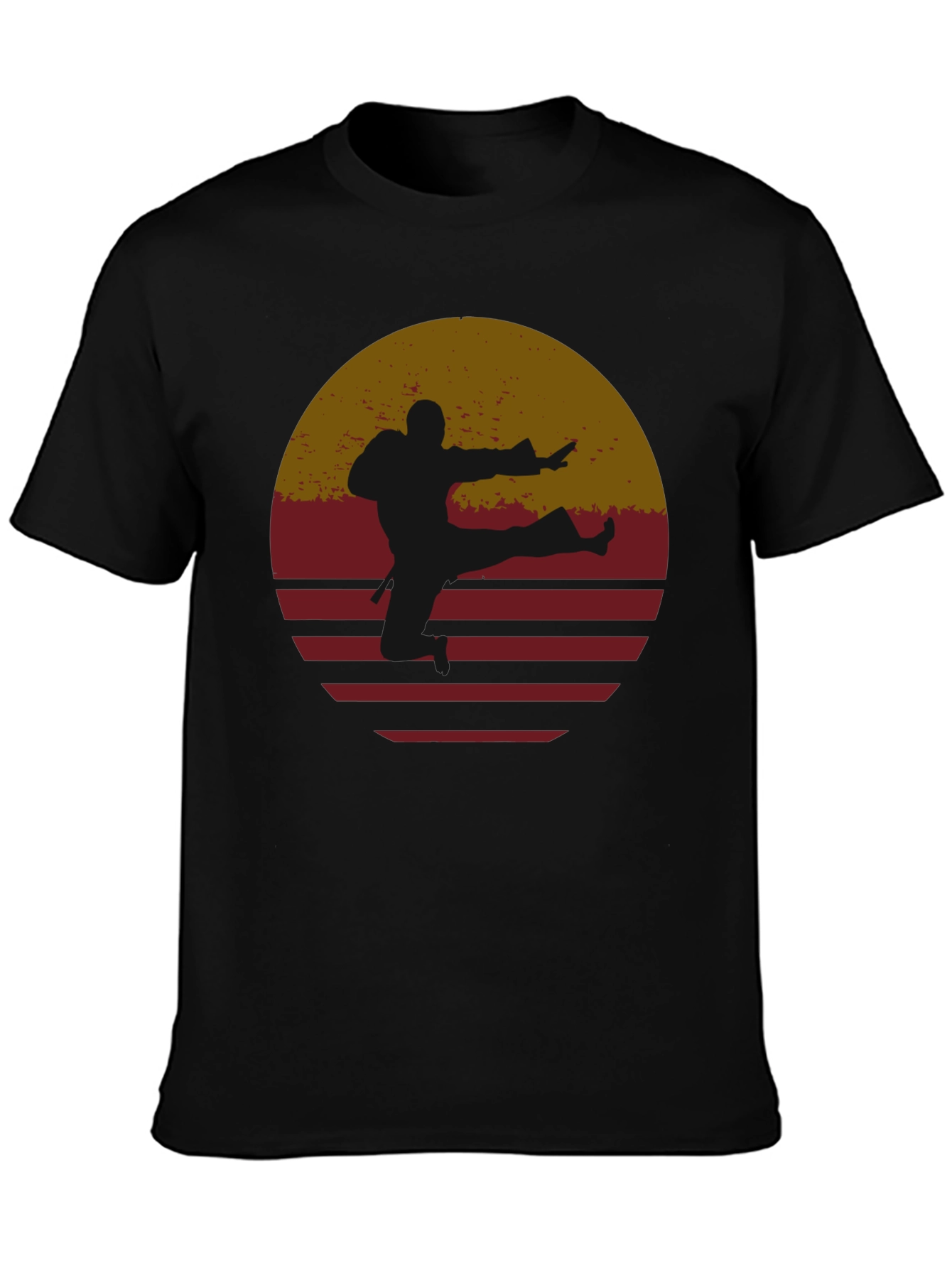 Retro Karate Sunset Graphic Tee - Black