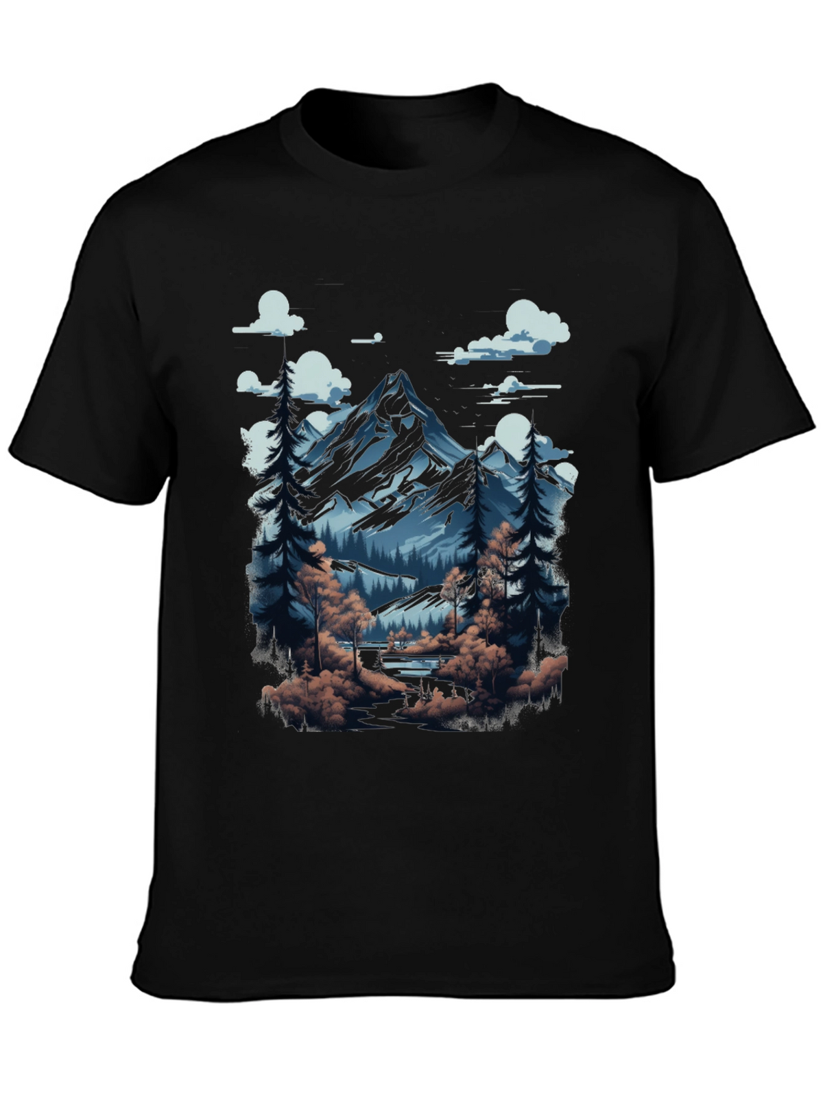 Mountain Scene Graphic Tee - Black Cotton Blend