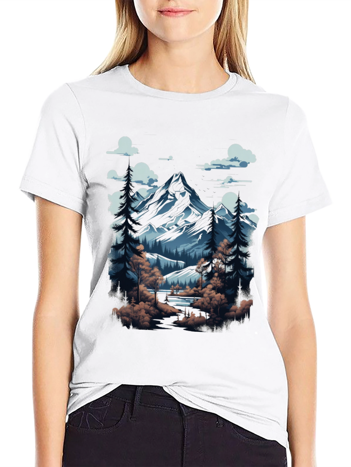 Mountain Scene Graphic Tee - Black Cotton Blend