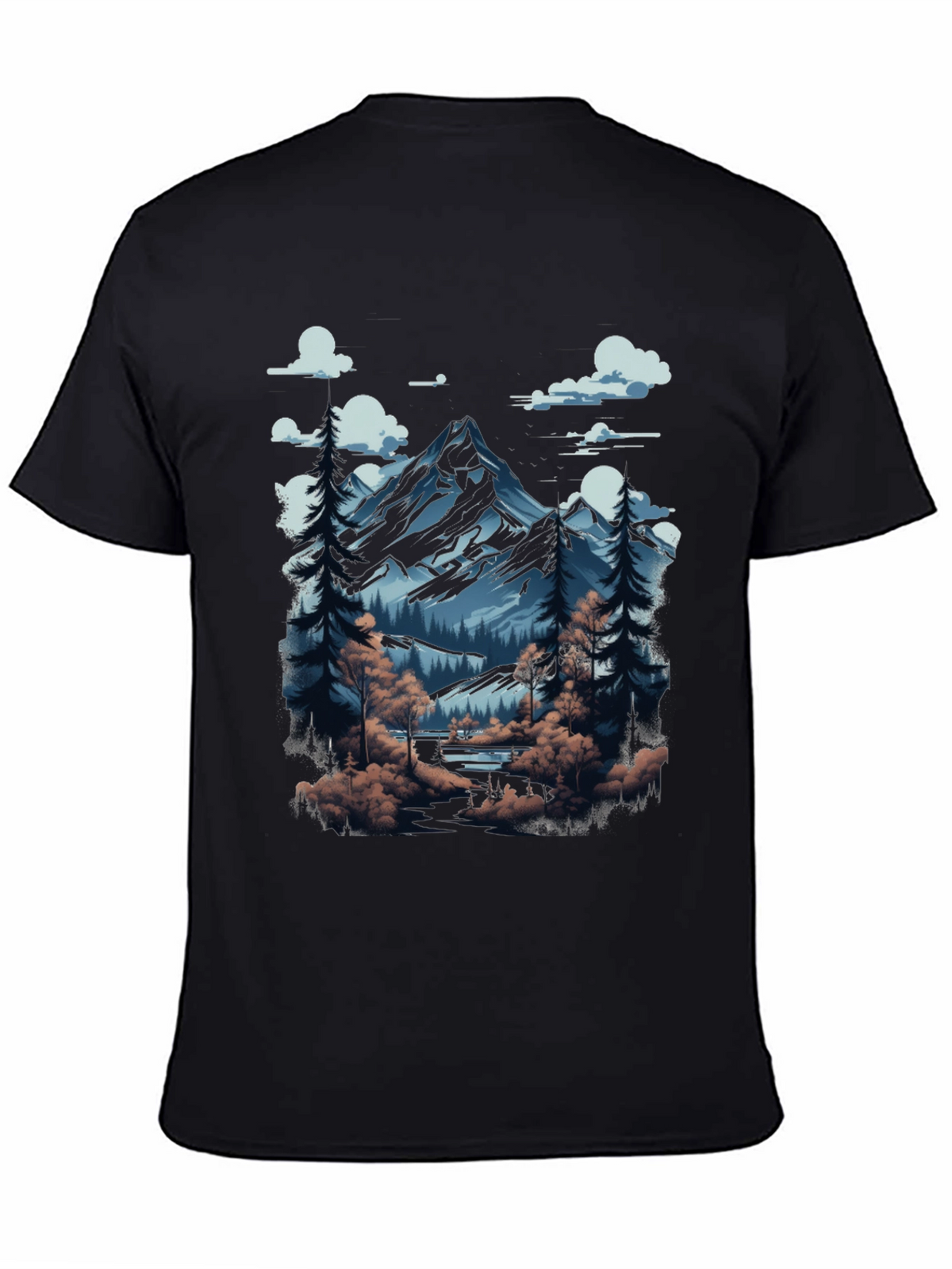 Mountain Scene Graphic Tee - Black Cotton Blend