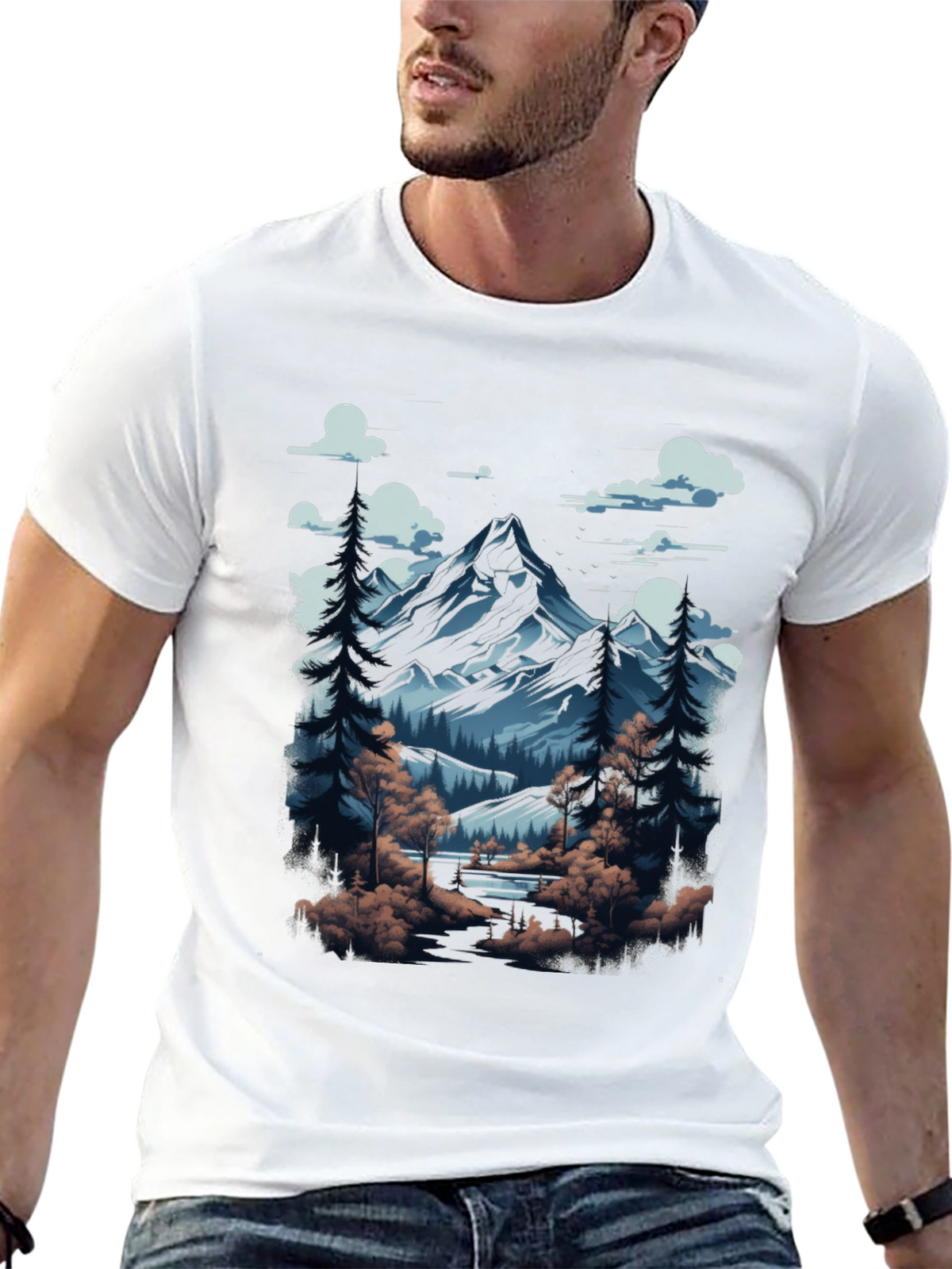 Mountain Scene Graphic Tee - Black Cotton Blend
