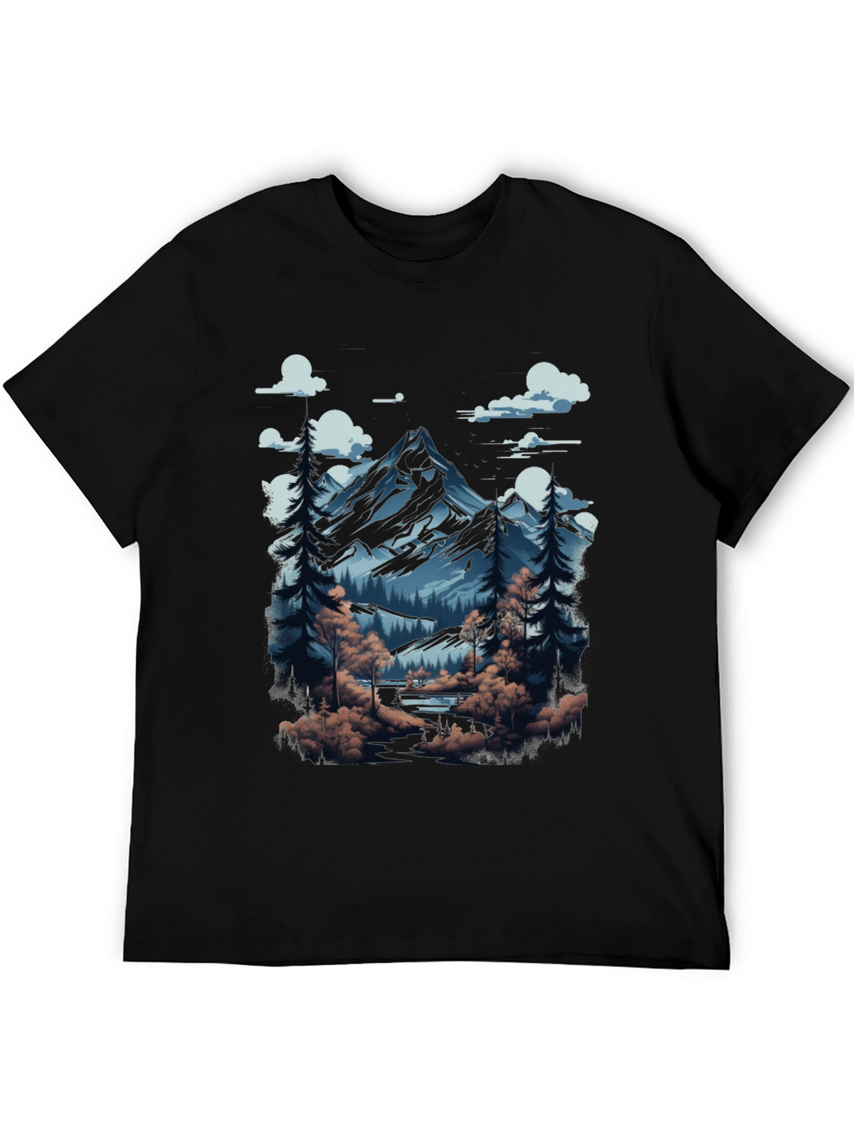 Mountain Scene Graphic Tee - Black Cotton Blend