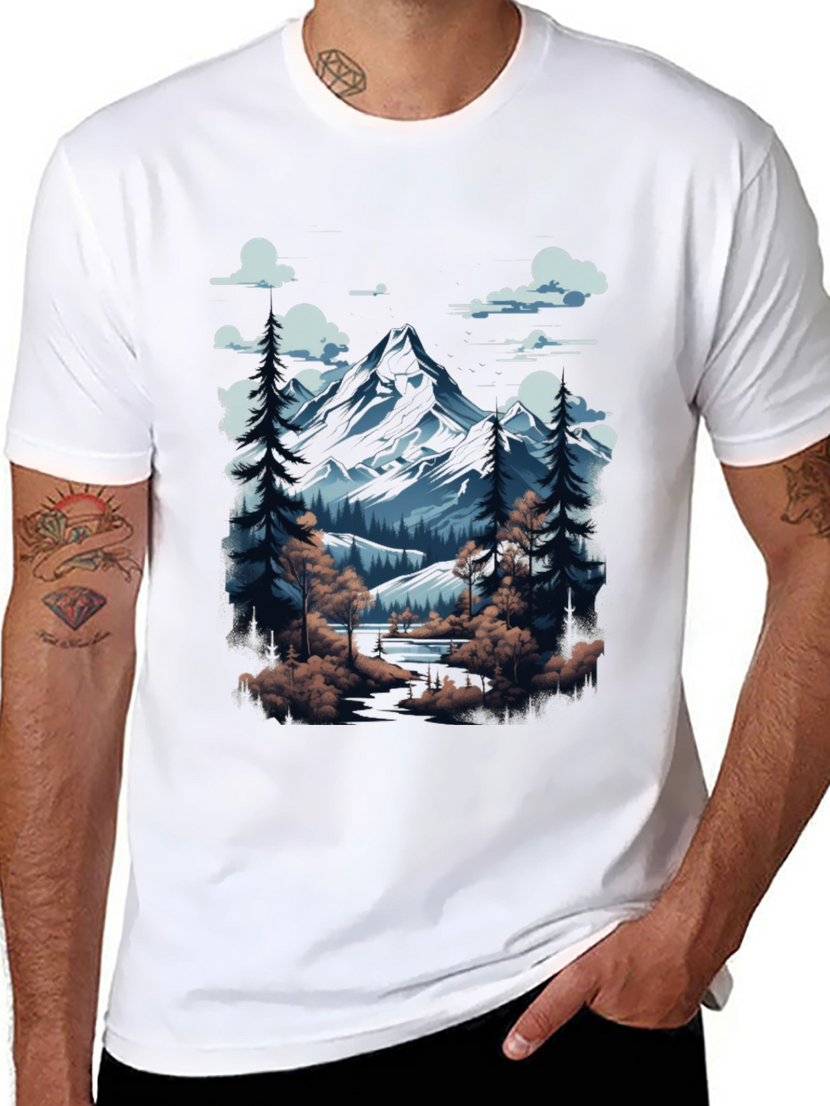 Mountain Scene Graphic Tee - Black Cotton Blend
