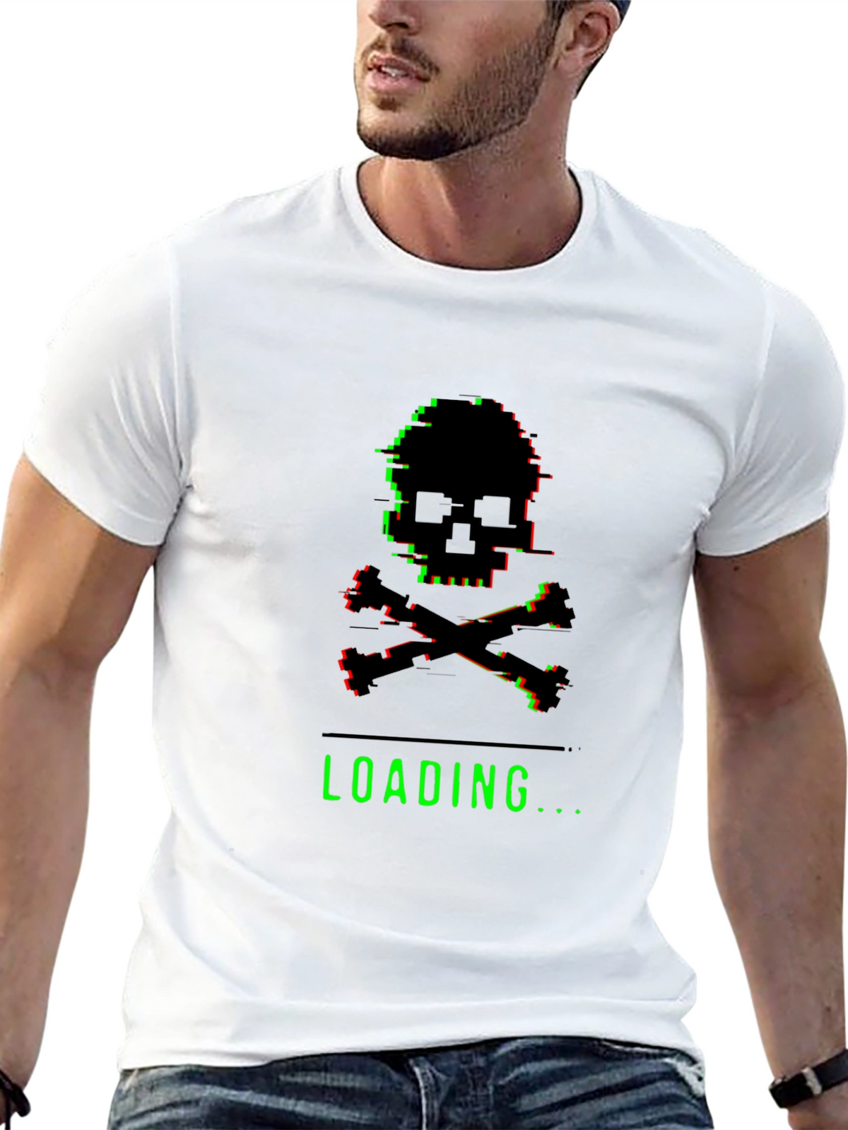 Glitch Skull Loading T-Shirt - Gamer Style Tee