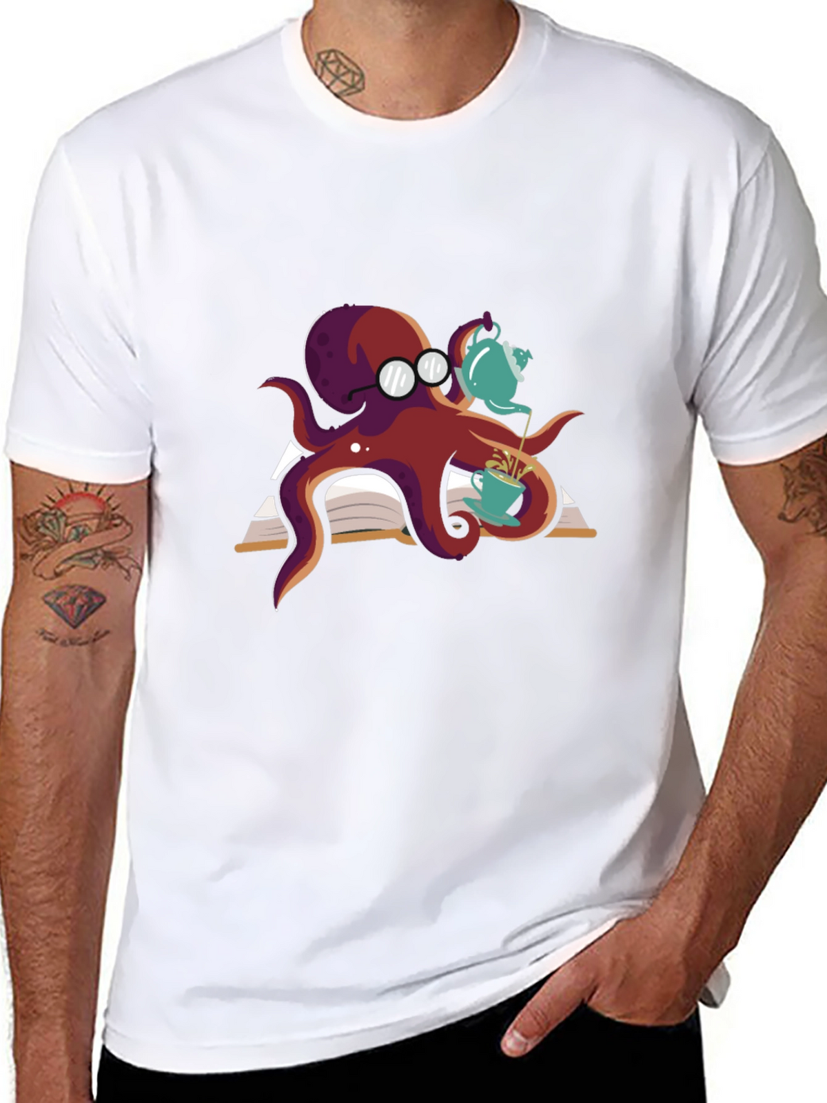 Bookish Octopus T-Shirt - Tea Time!