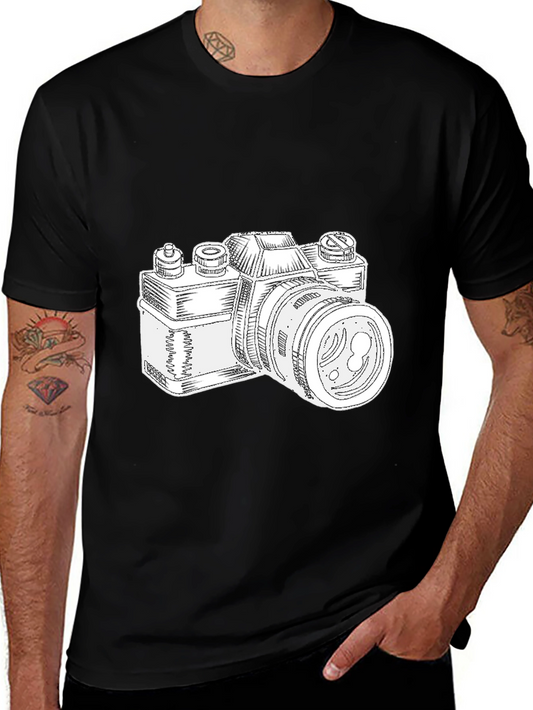 Camera Graphic Tee - Vintage Style Black T-Shirt