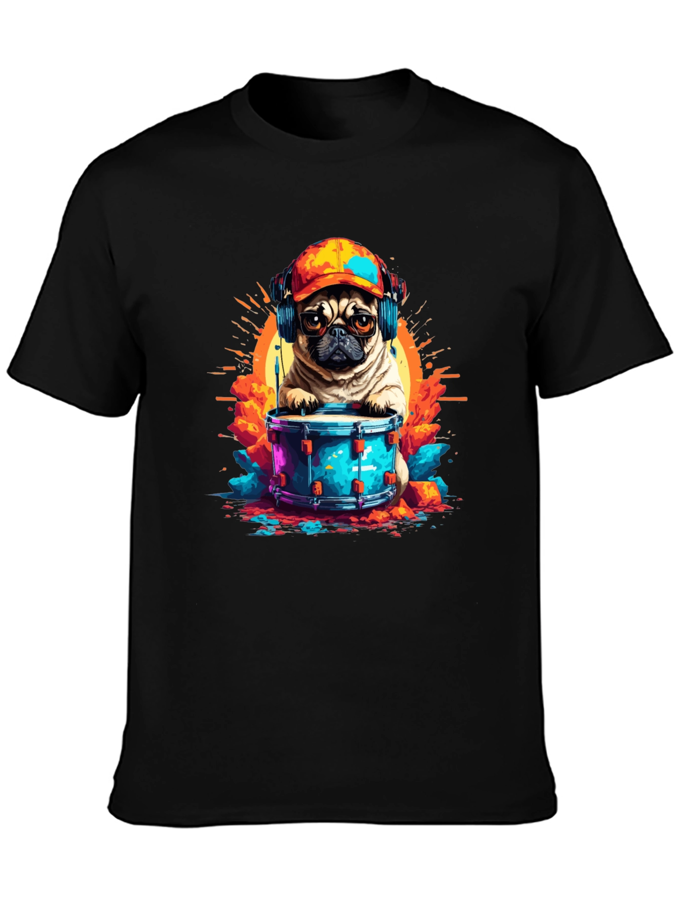 Drummer Pug Graphic T-Shirt