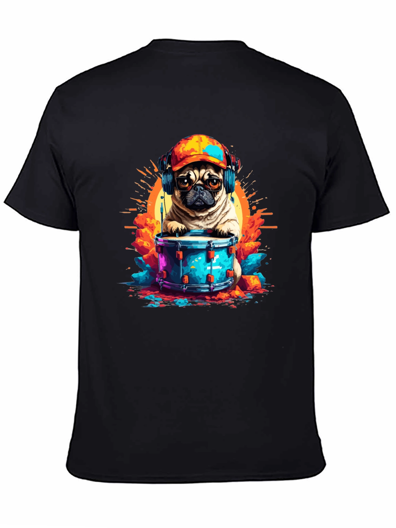 Drummer Pug Graphic T-Shirt