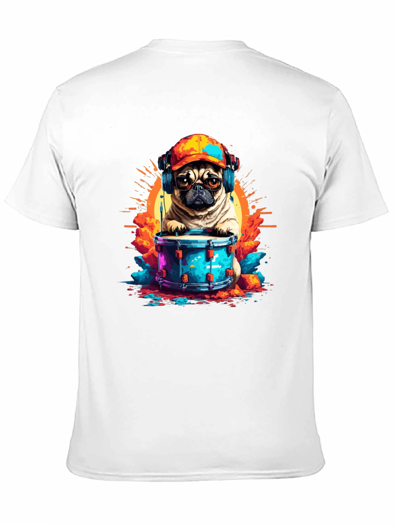Drummer Pug Graphic T-Shirt