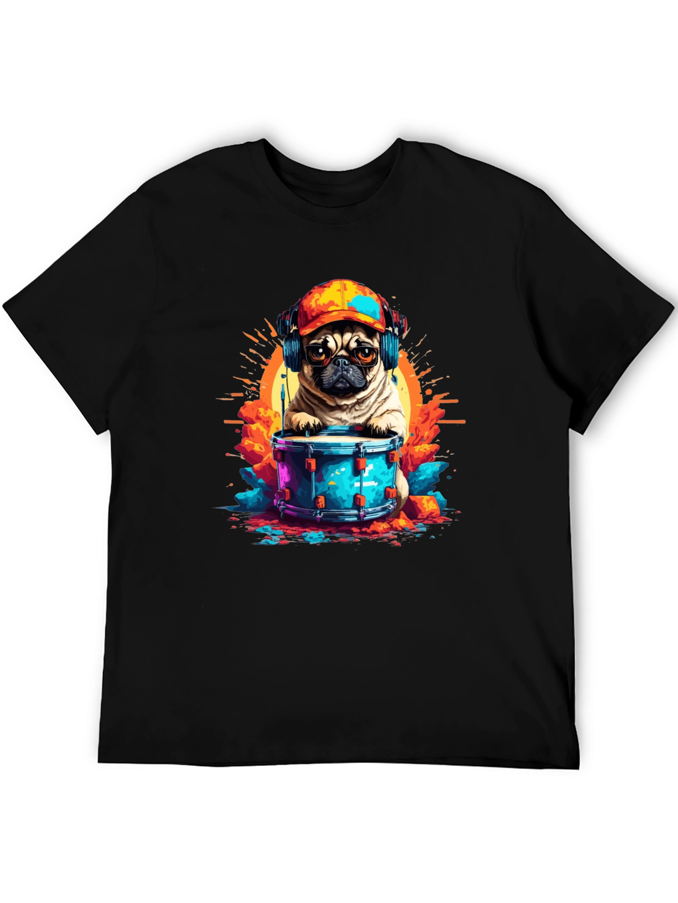 Drummer Pug Graphic T-Shirt