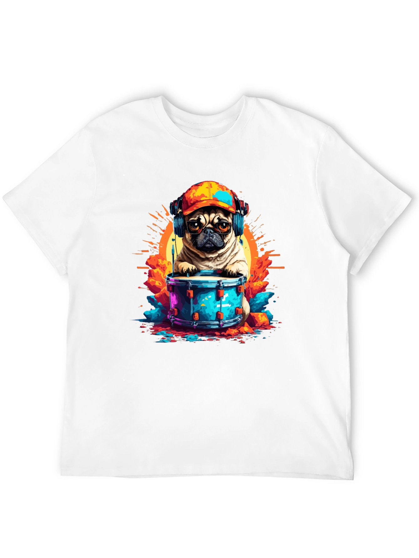 Drummer Pug Graphic T-Shirt