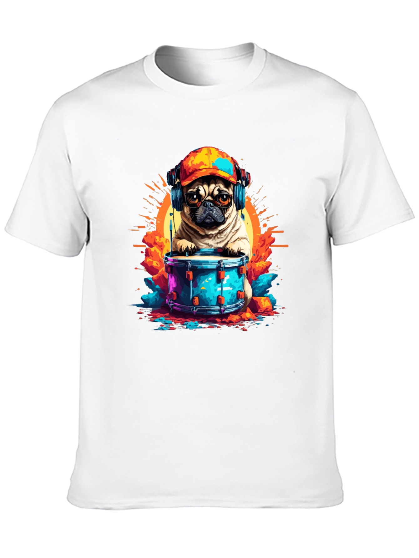 Drummer Pug Graphic T-Shirt
