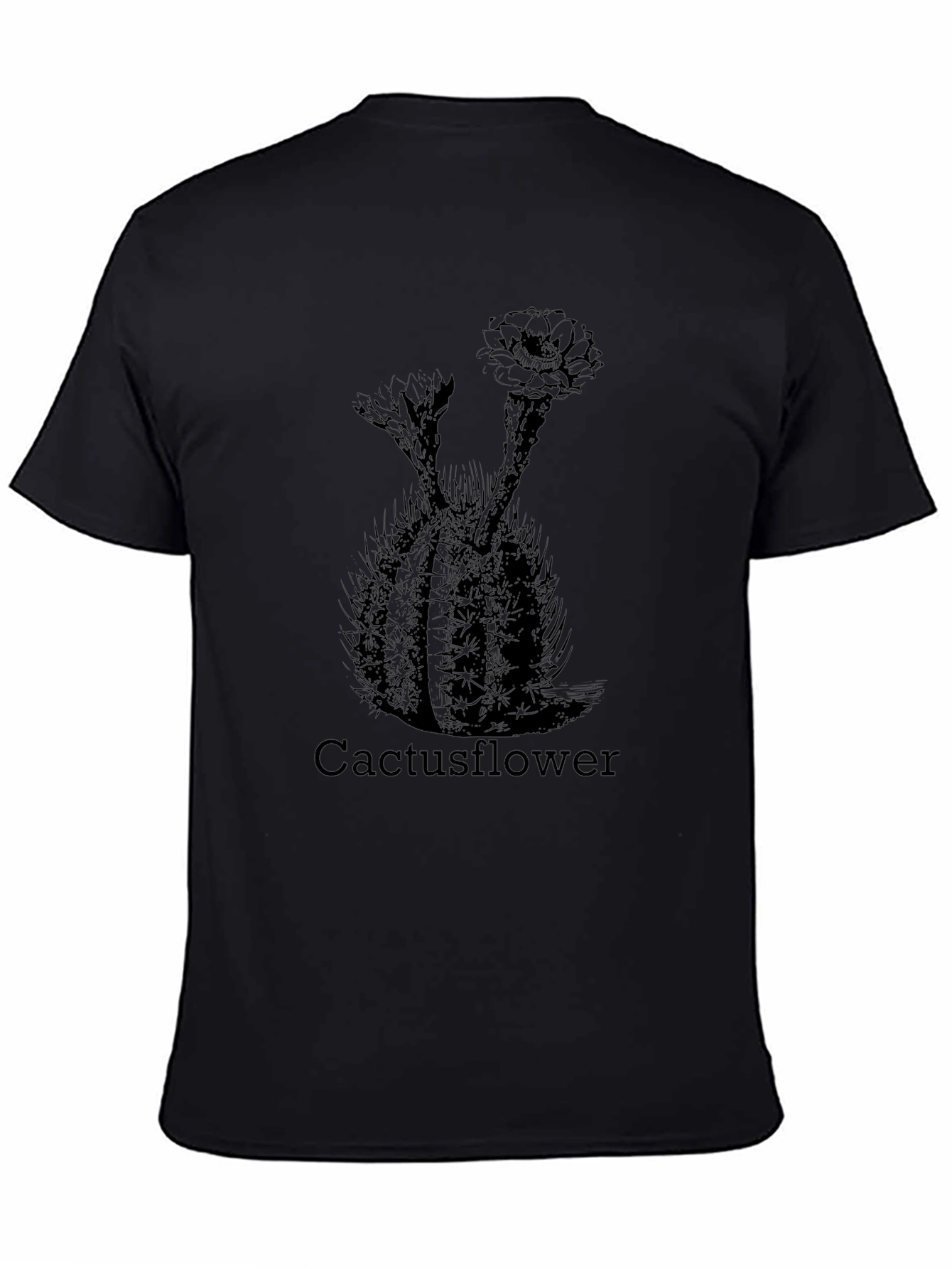 Cactus Flower Print Black T-Shirt