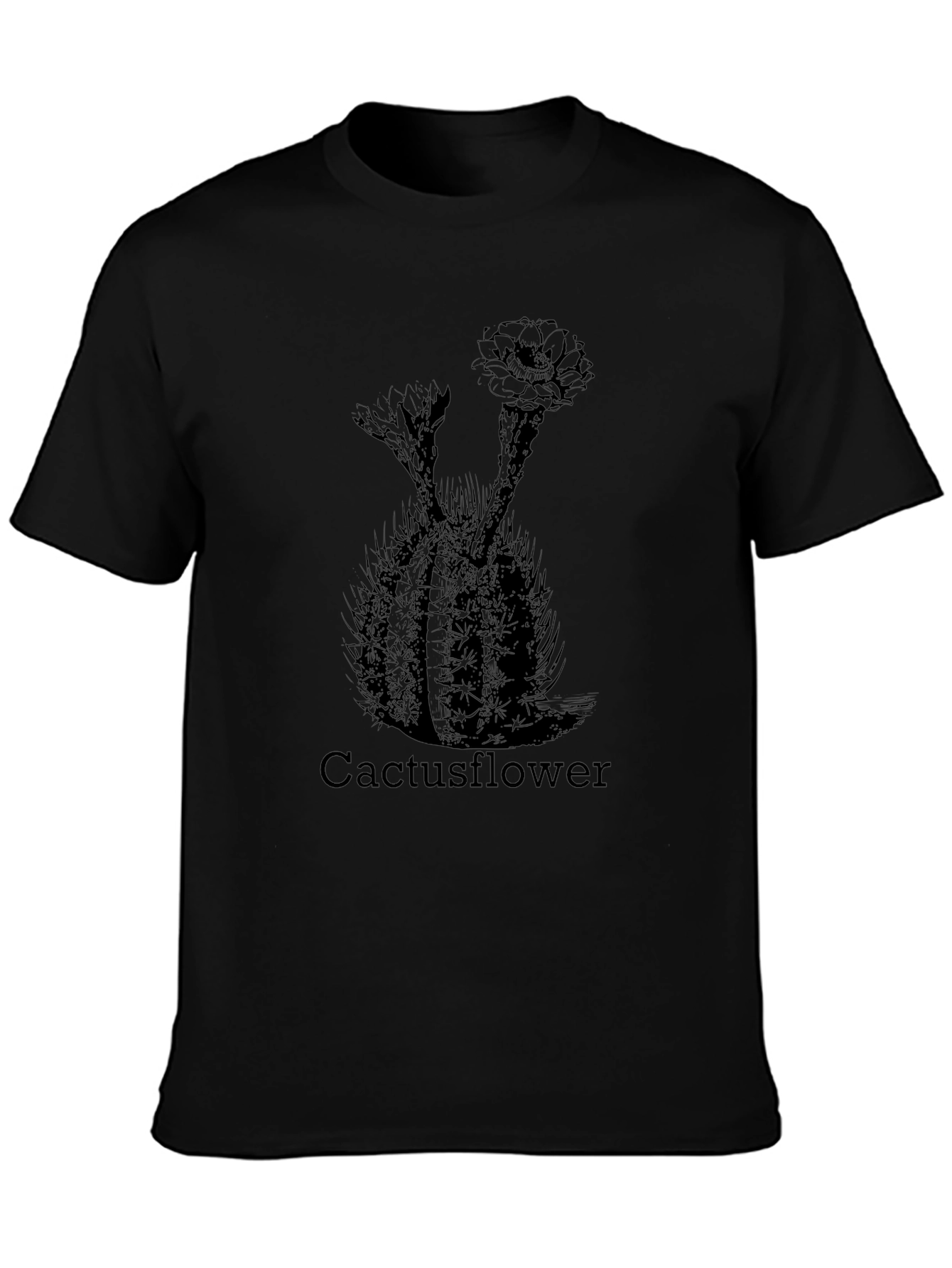 Cactus Flower Print Black T-Shirt