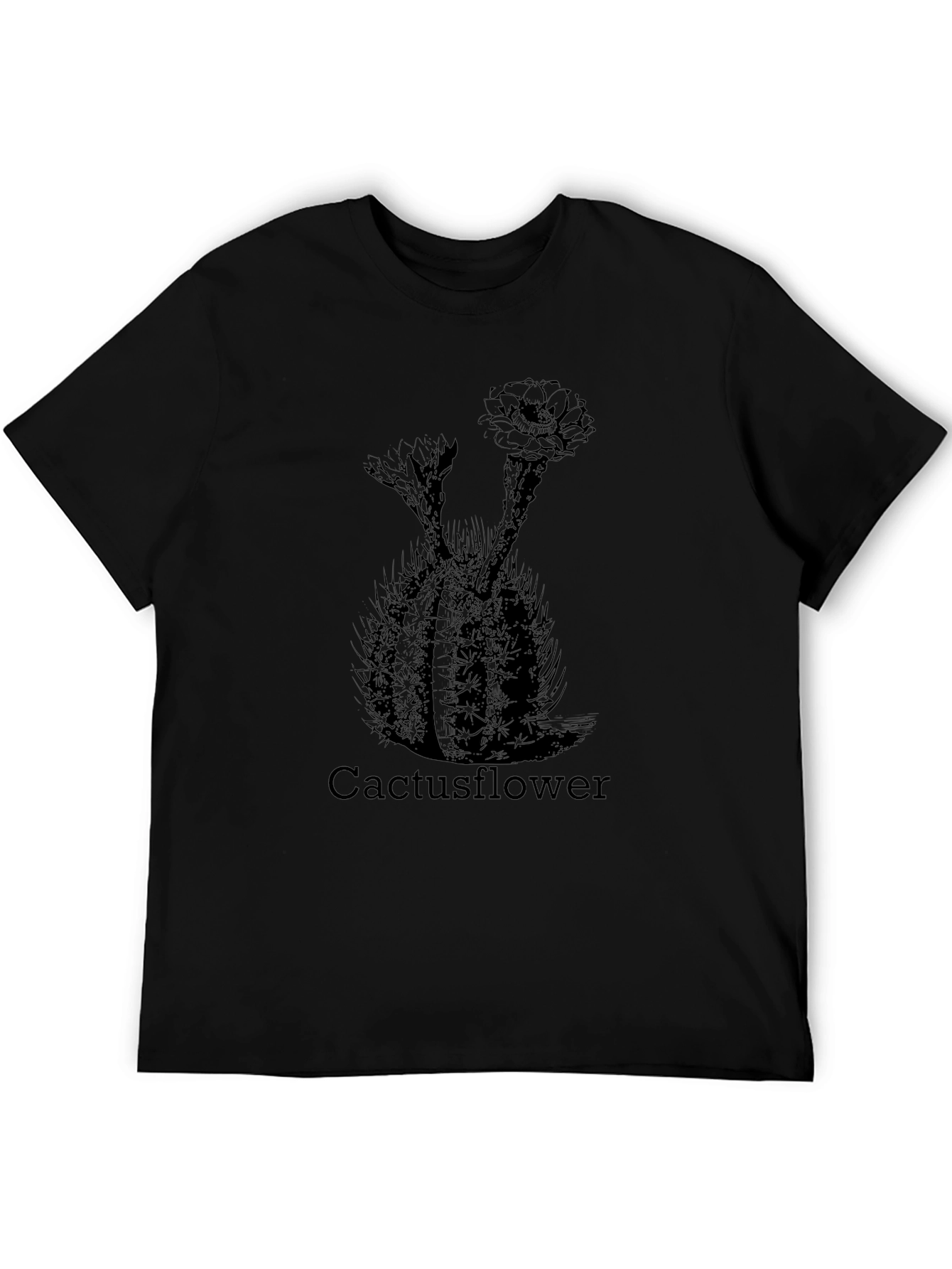 Cactus Flower Print Black T-Shirt