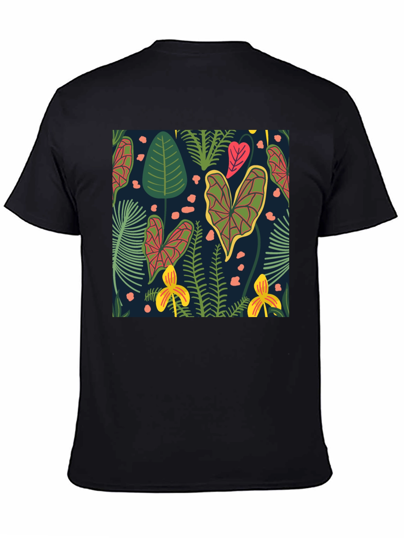Tropical Plant Print Black T-Shirt
