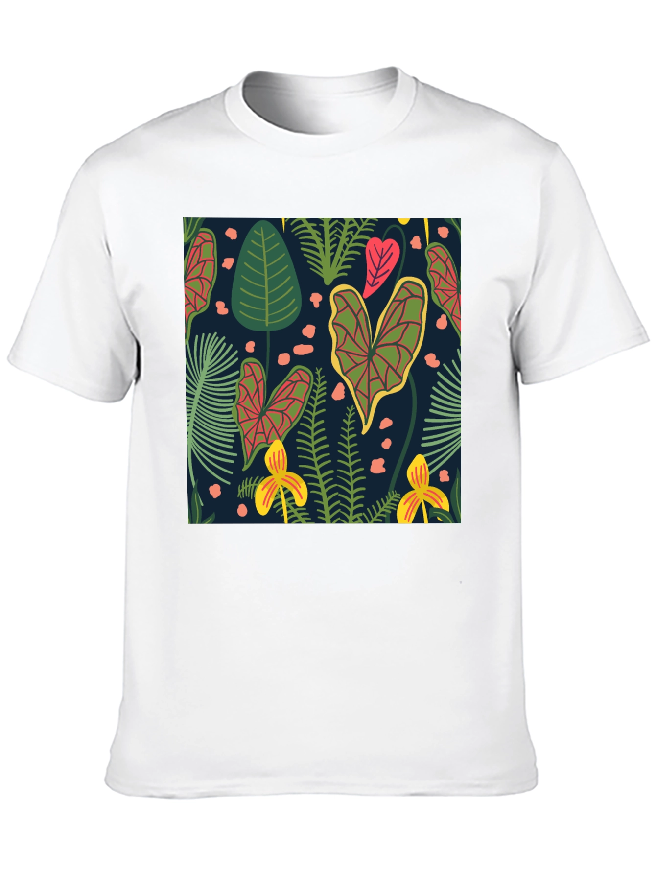 Tropical Plant Print Black T-Shirt