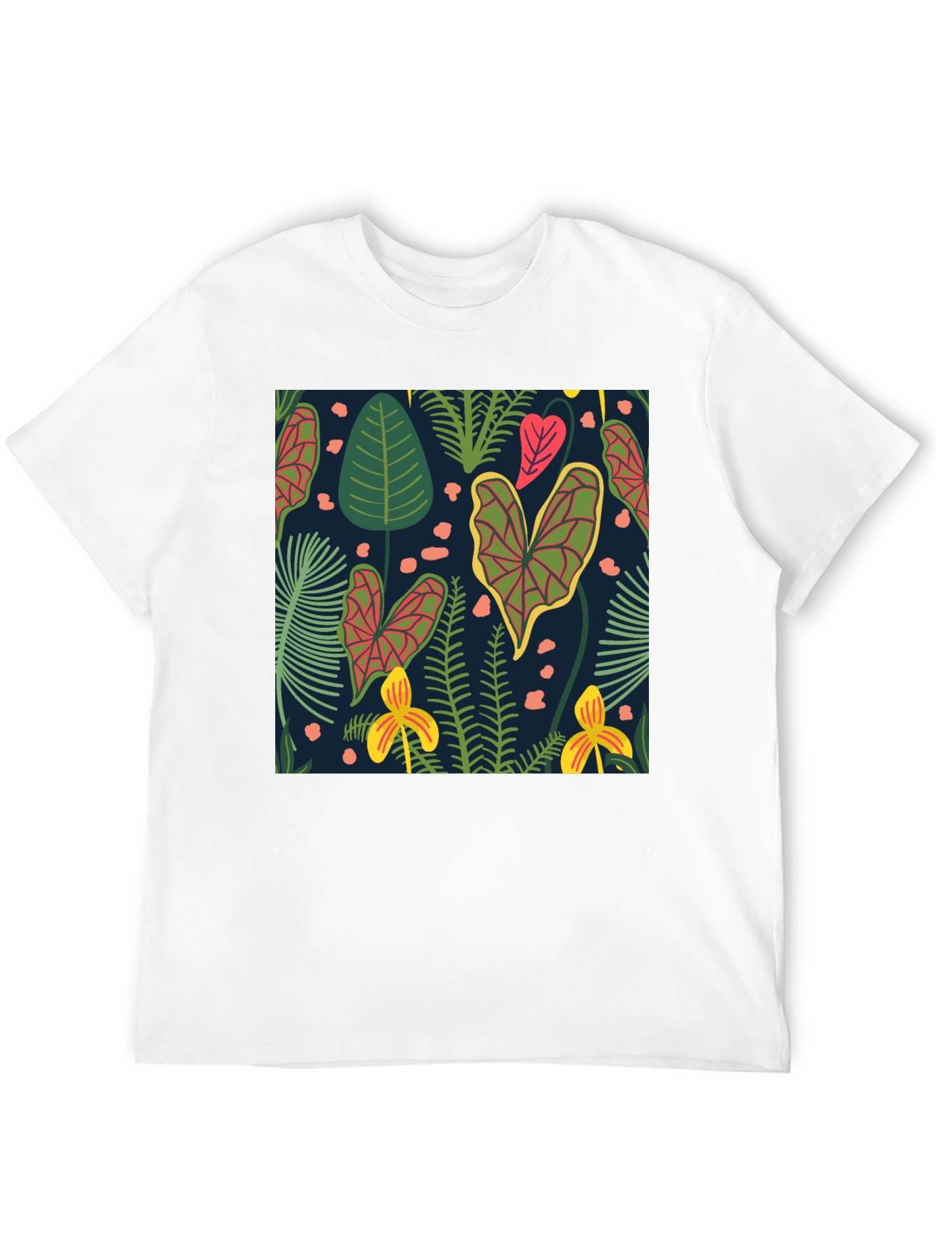 Tropical Plant Print Black T-Shirt