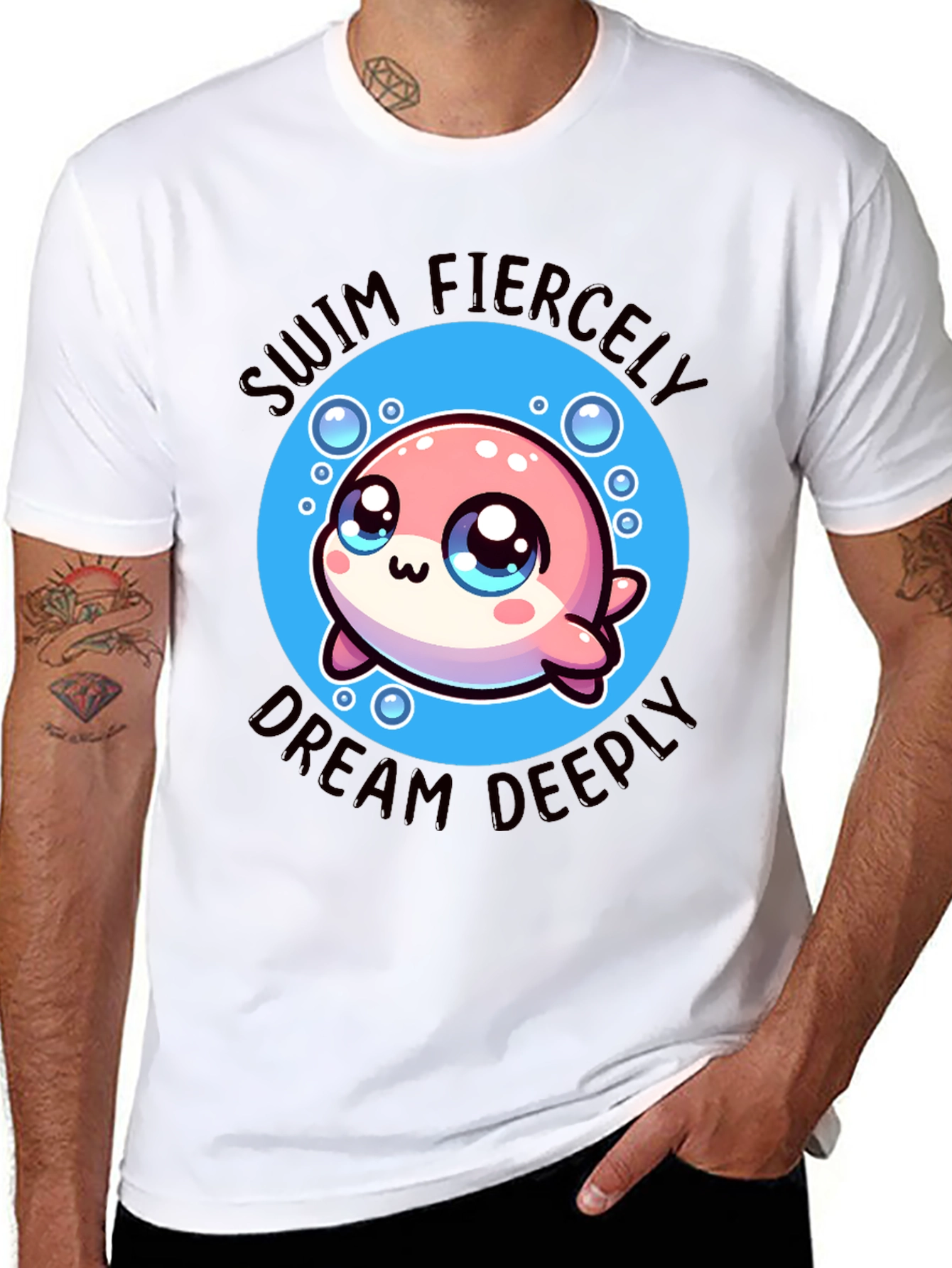 Swim Fiercely Dream Deeply Kawaii Dolphin T-Shirt
