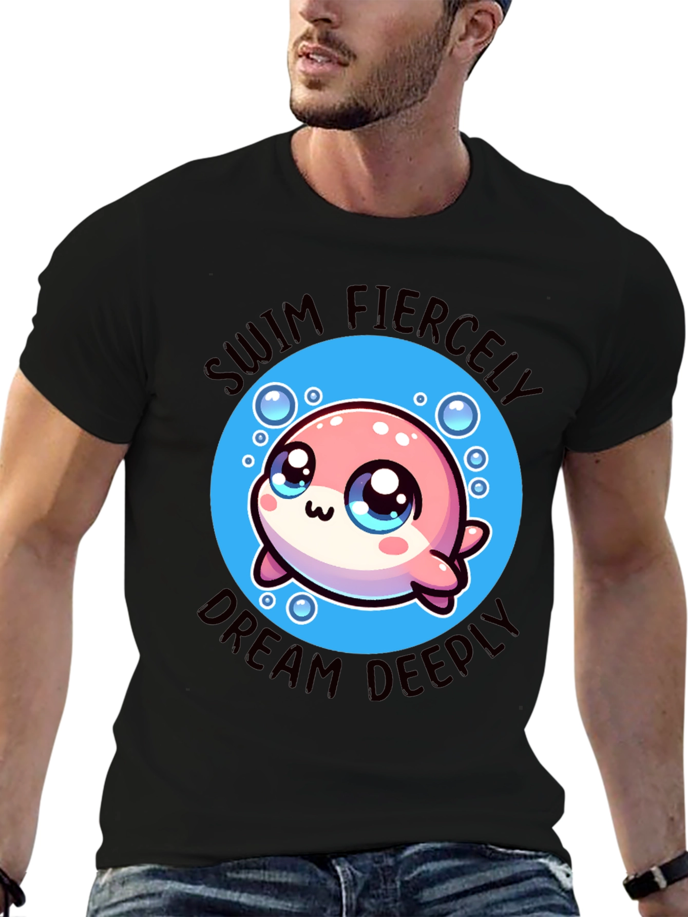 Swim Fiercely Dream Deeply Kawaii Dolphin T-Shirt