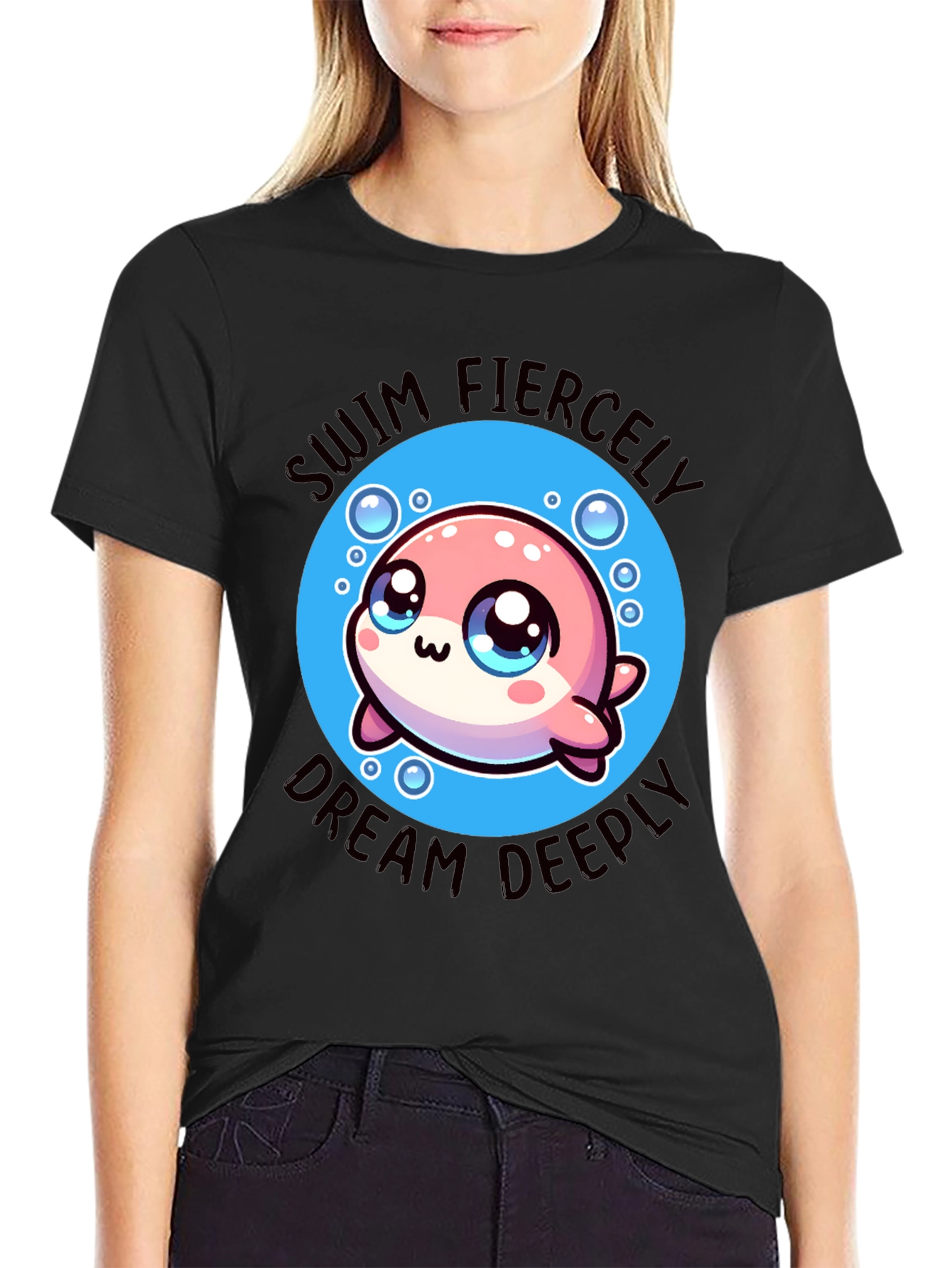 Swim Fiercely Dream Deeply Kawaii Dolphin T-Shirt