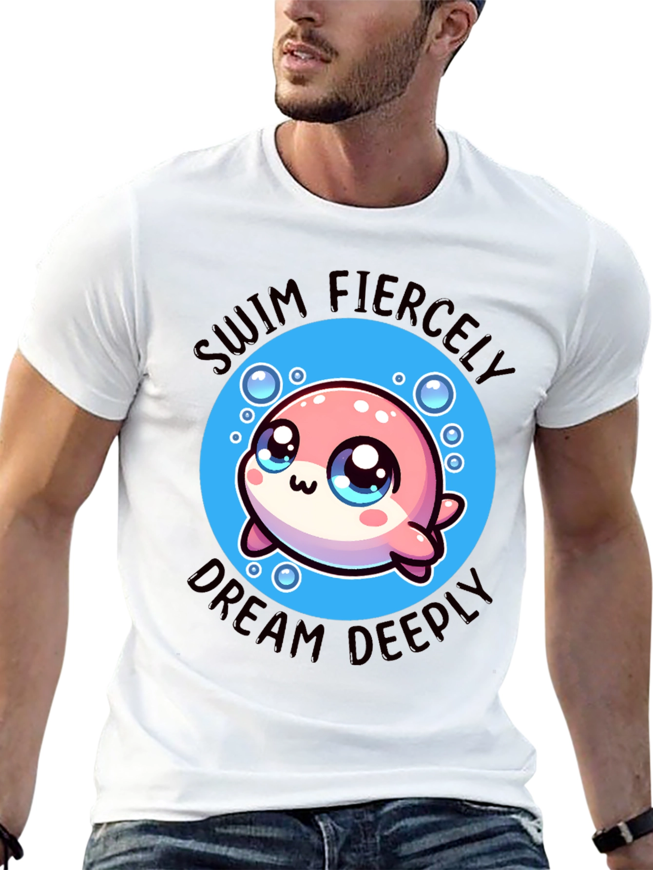 Swim Fiercely Dream Deeply Kawaii Dolphin T-Shirt