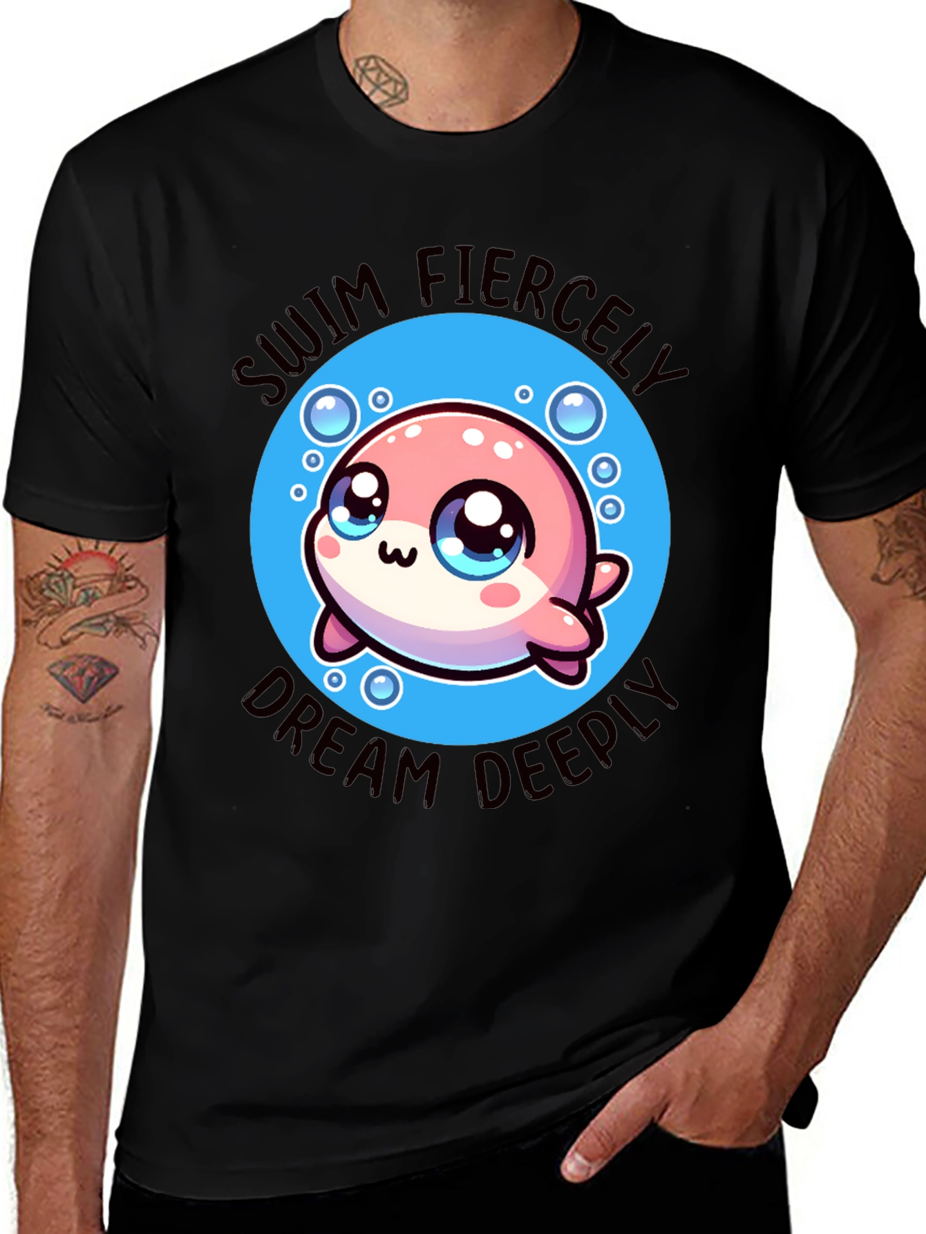 Swim Fiercely Dream Deeply Kawaii Dolphin T-Shirt