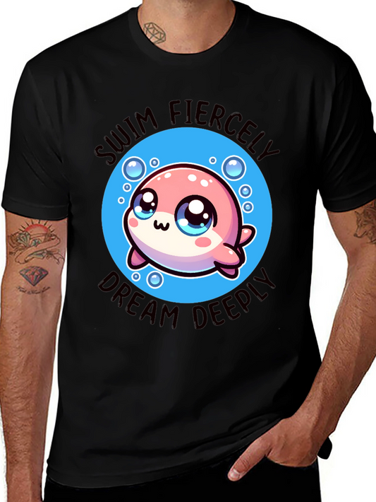 Swim Fiercely Dream Deeply Kawaii Dolphin T-Shirt