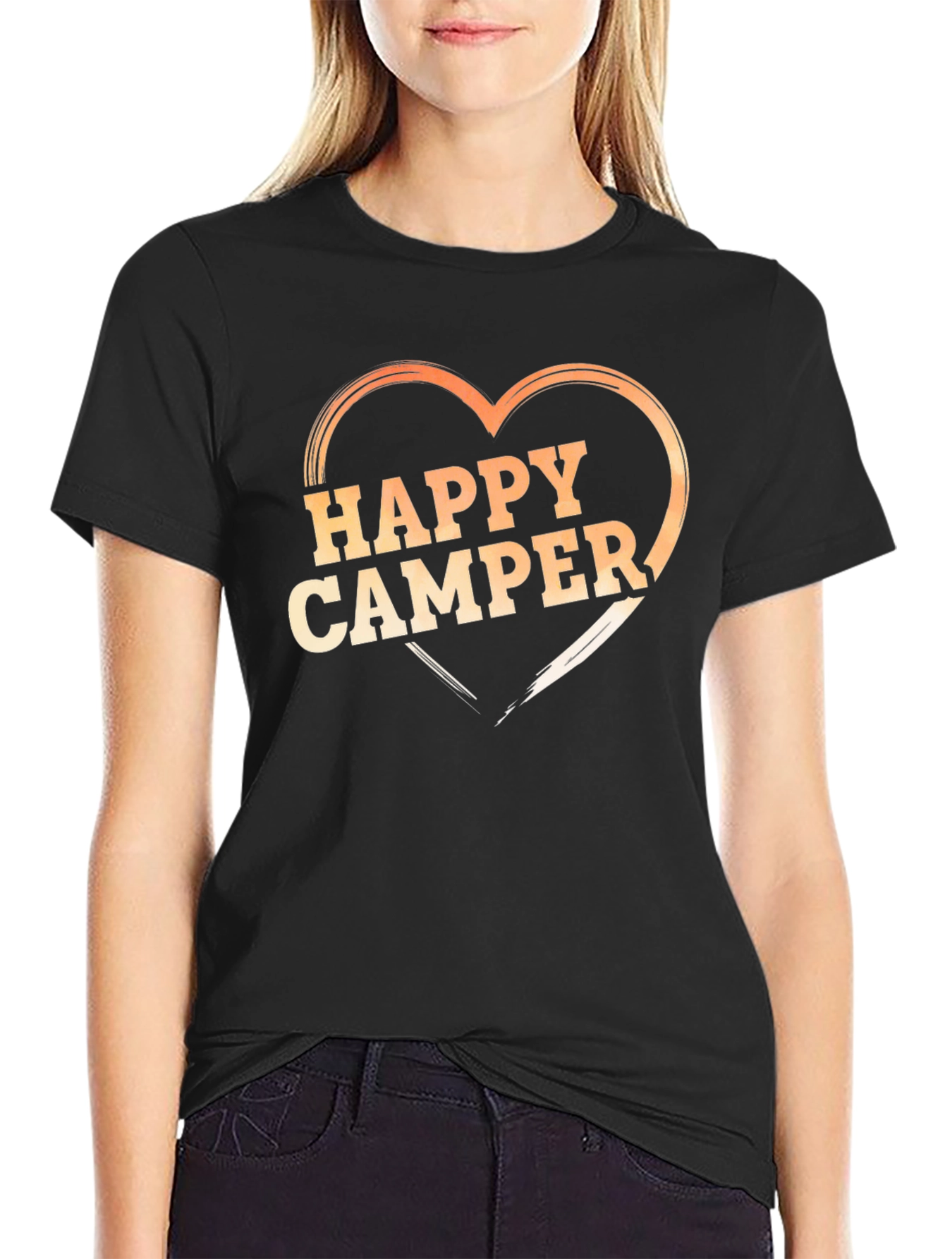 Happy Camper Heart Graphic T-Shirt - Black