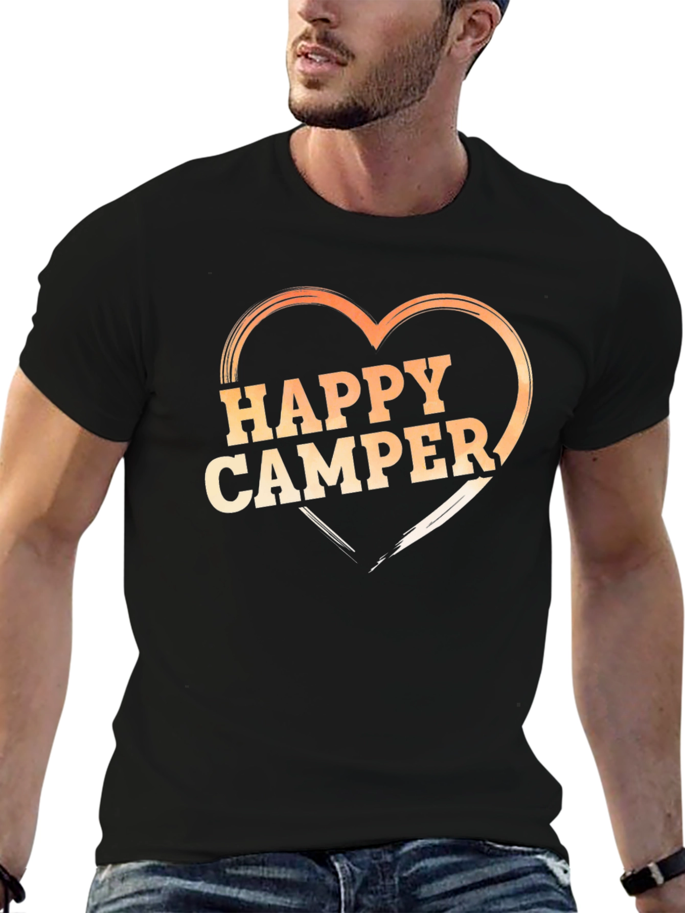 Happy Camper Heart Graphic T-Shirt - Black