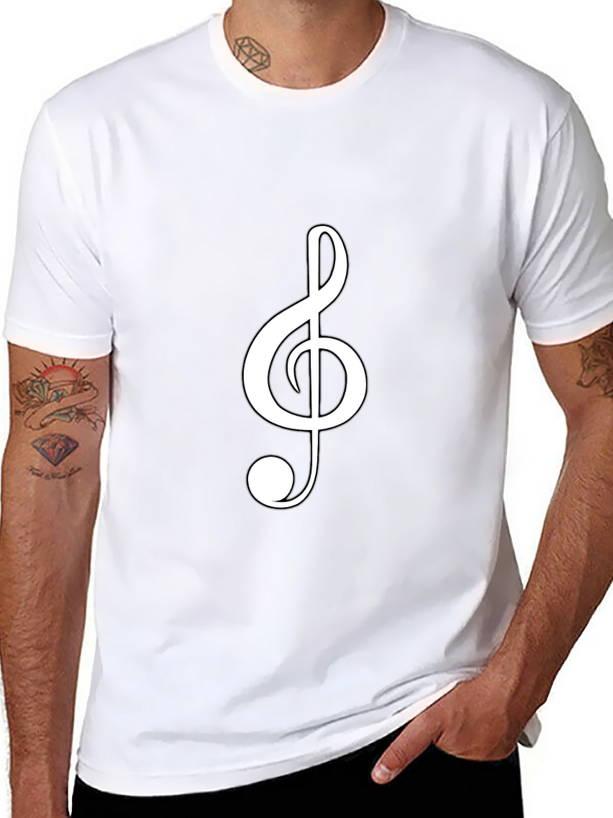Musical Clef Graphic Tee - Black Cotton T-Shirt