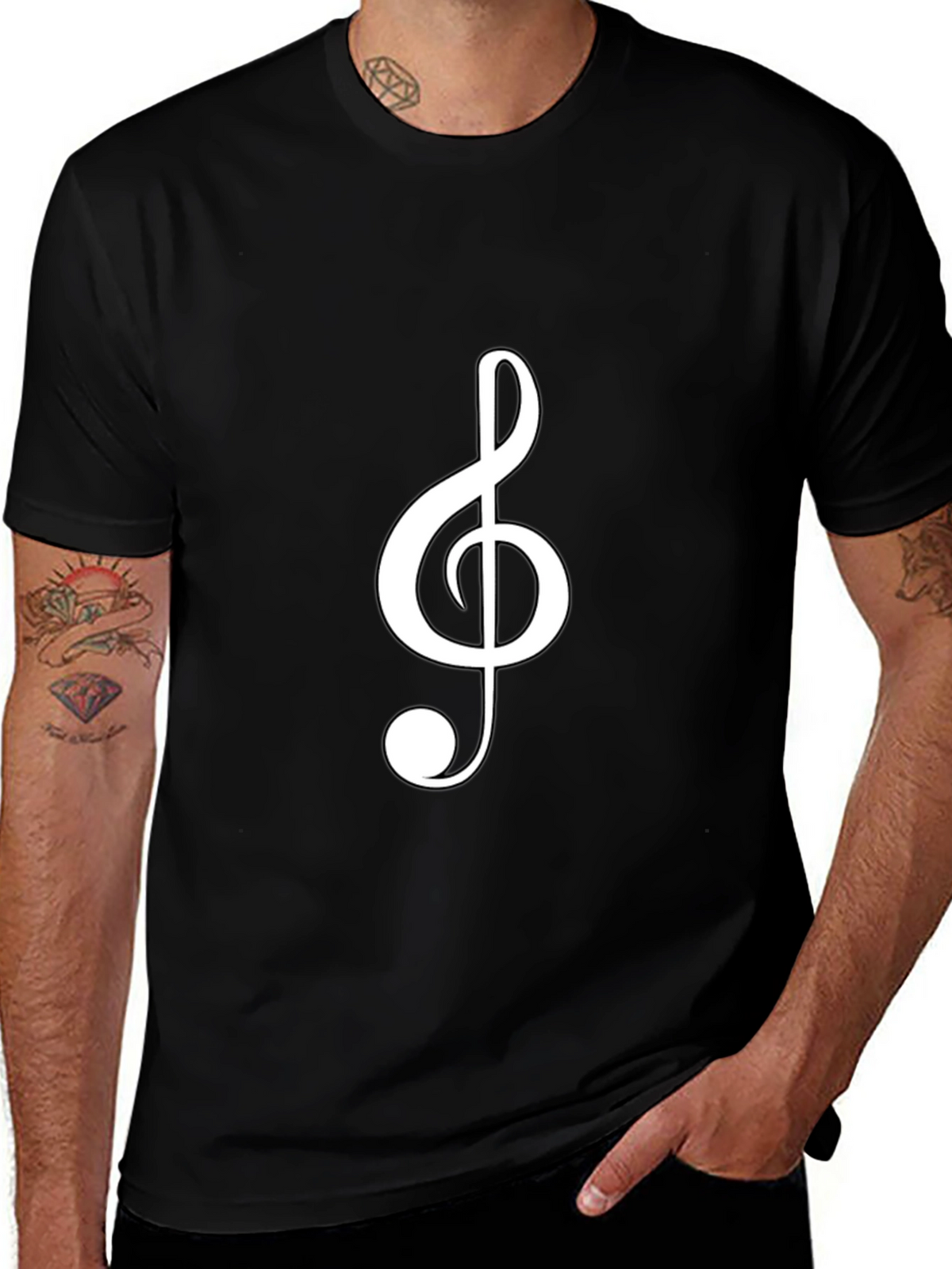 Musical Clef Graphic Tee - Black Cotton T-Shirt