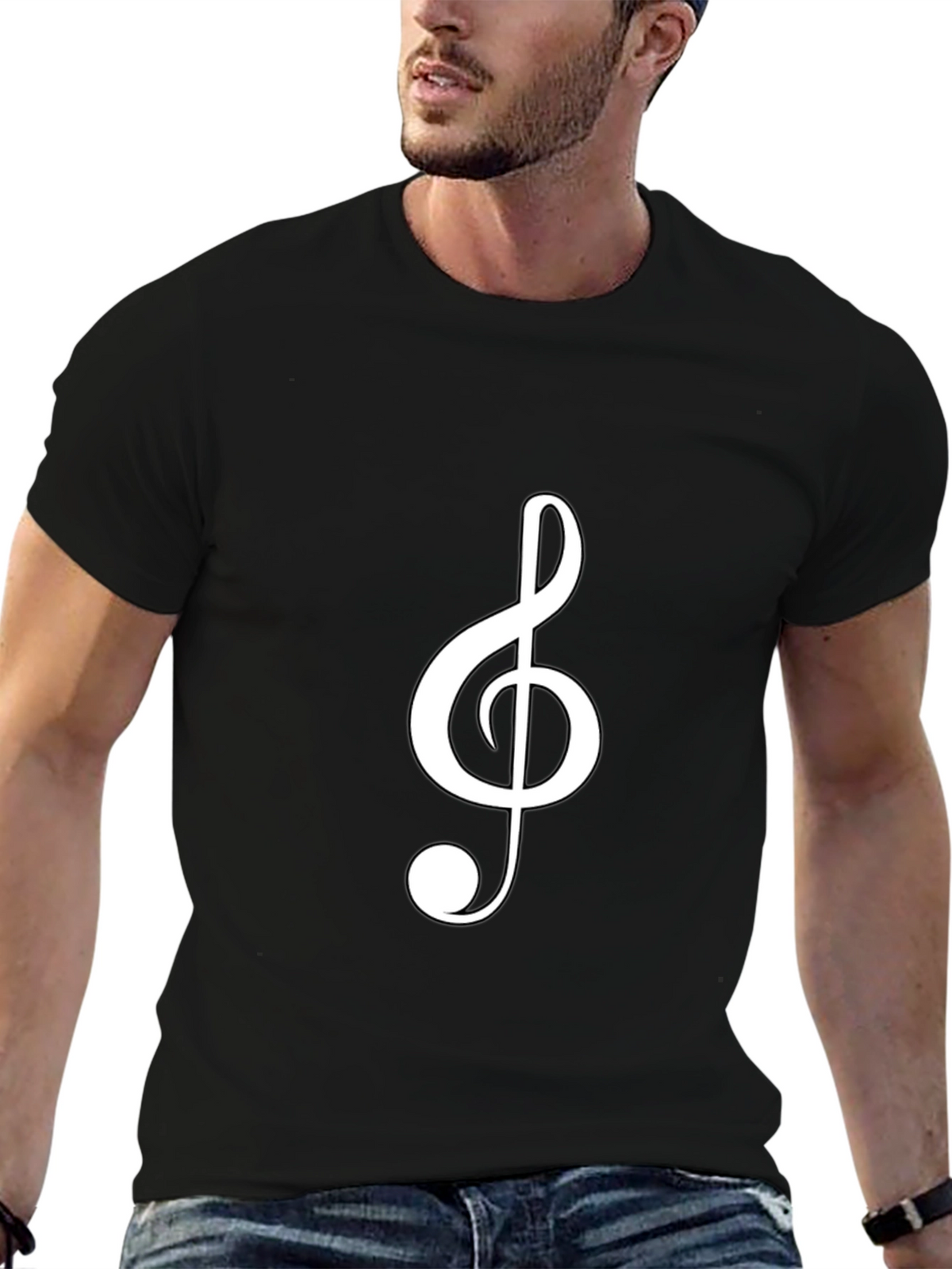 Musical Clef Graphic Tee - Black Cotton T-Shirt