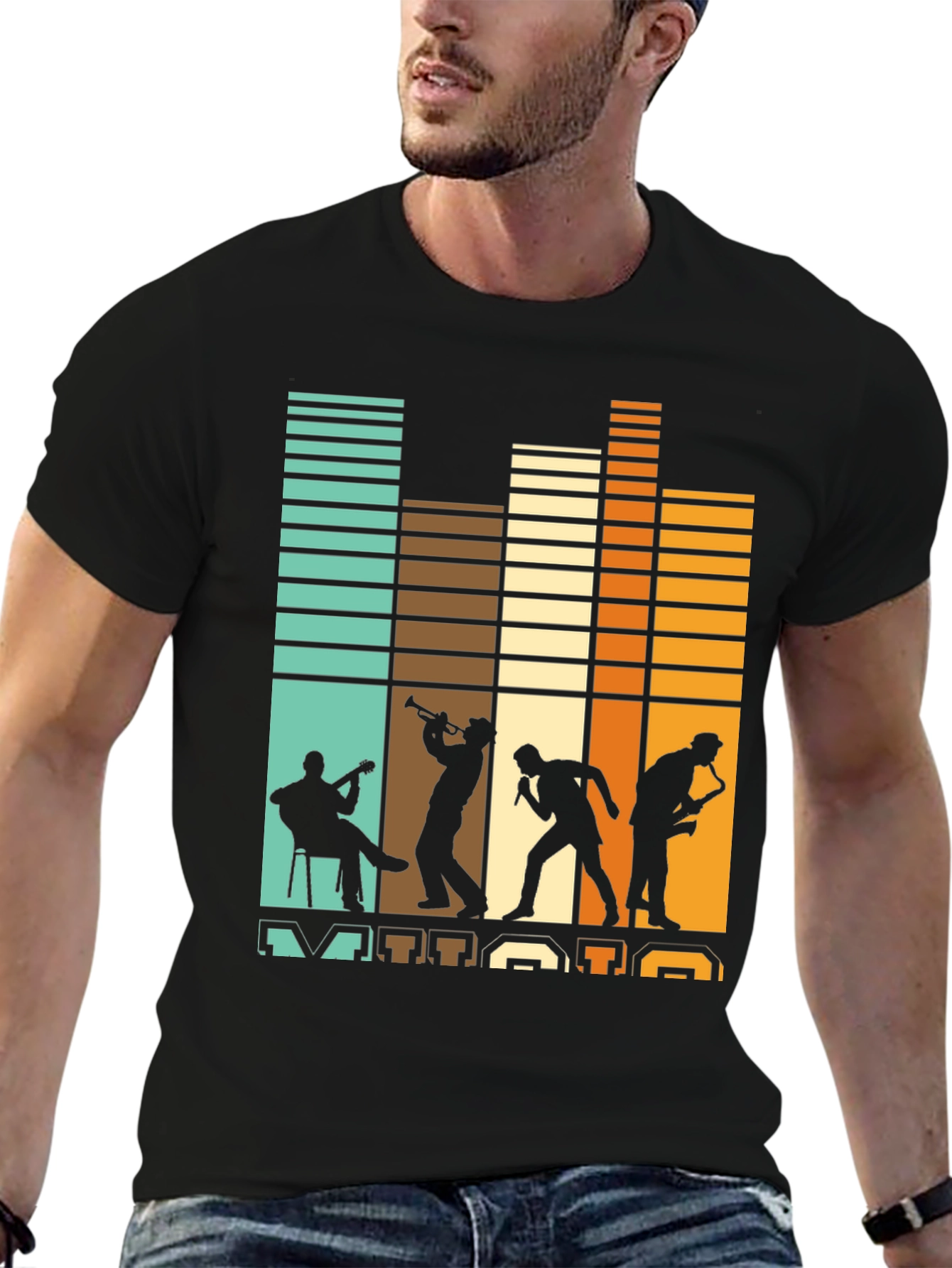 Retro Jazz Band Silhouette Graphic Tee