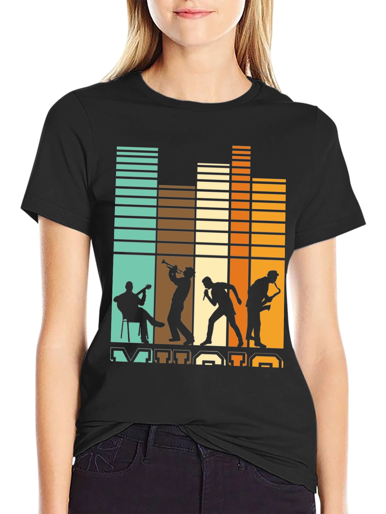 Retro Jazz Band Silhouette Graphic Tee