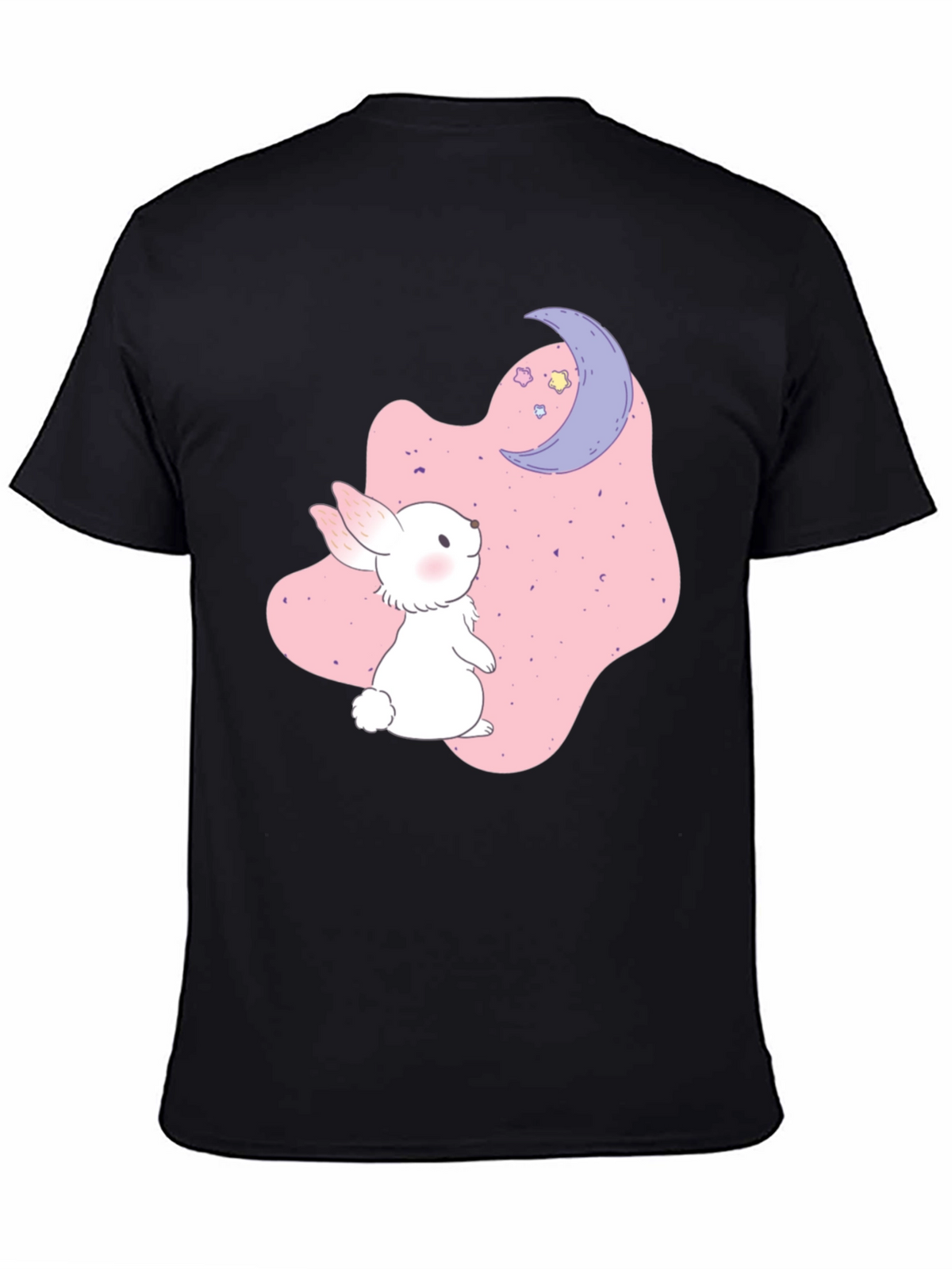 Cute Bunny & Moon Graphic Black T-Shirt