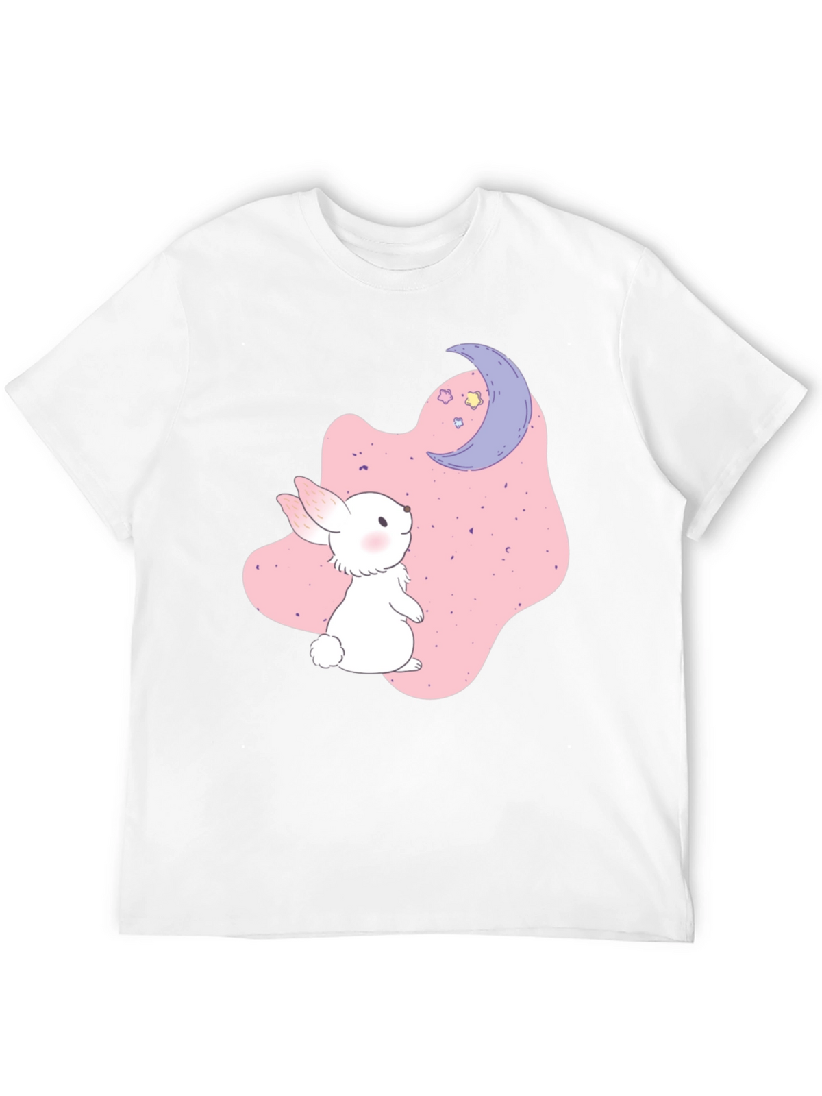 Cute Bunny & Moon Graphic Black T-Shirt