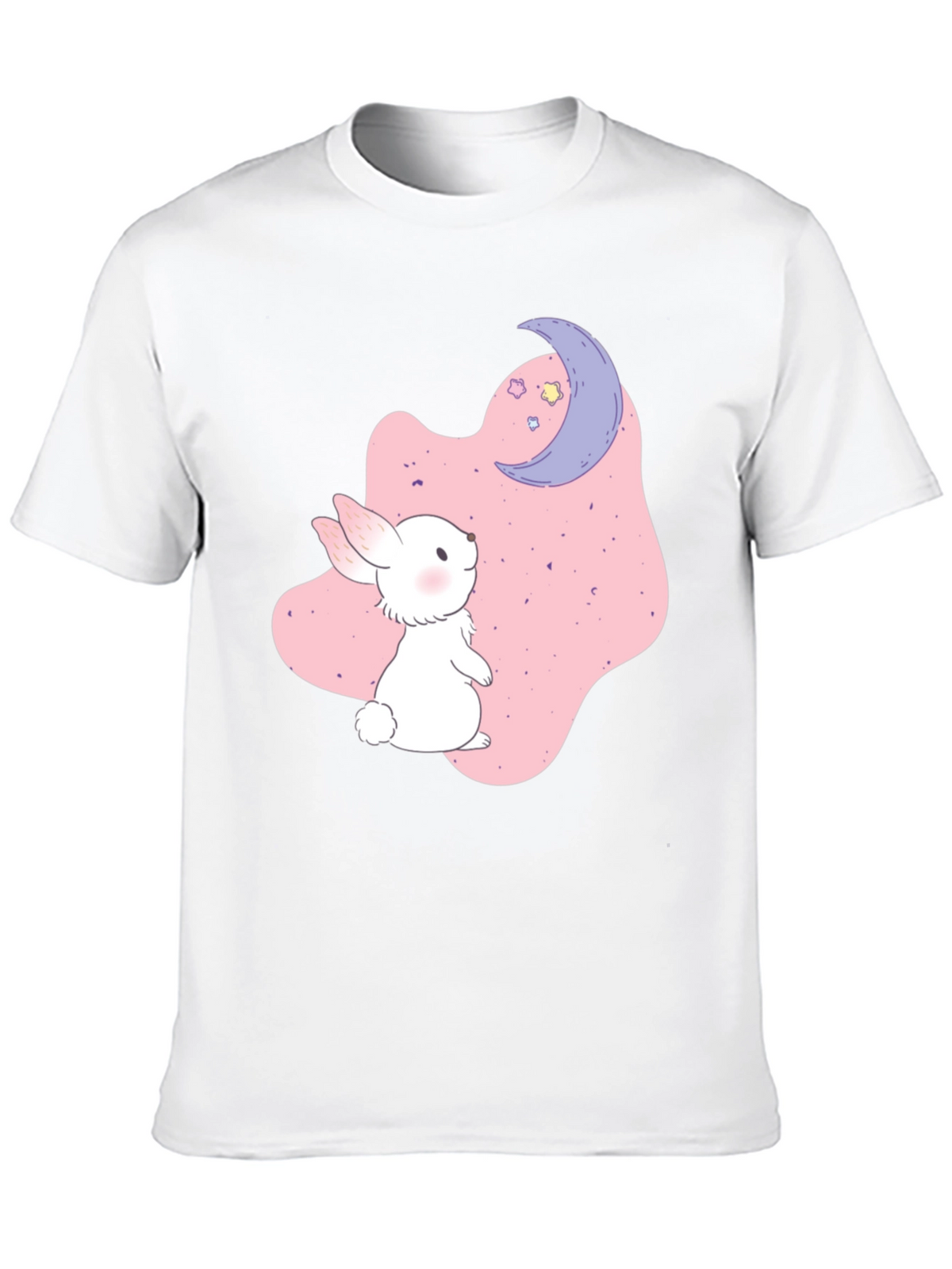 Cute Bunny & Moon Graphic Black T-Shirt
