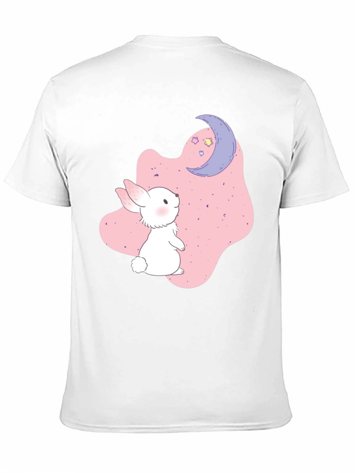 Cute Bunny & Moon Graphic Black T-Shirt