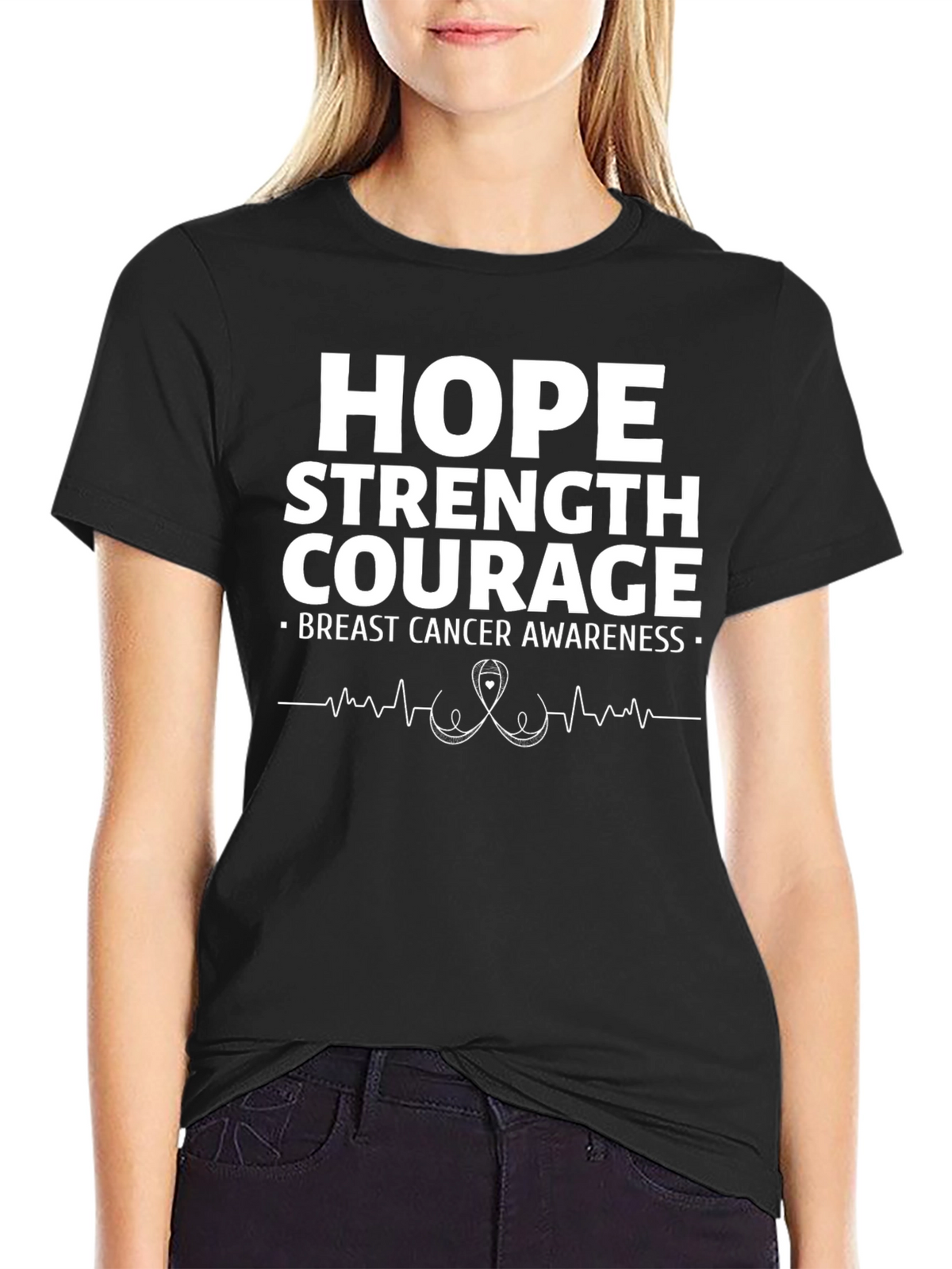 Hope Strength Courage Breast Cancer Awareness T-Shirt
