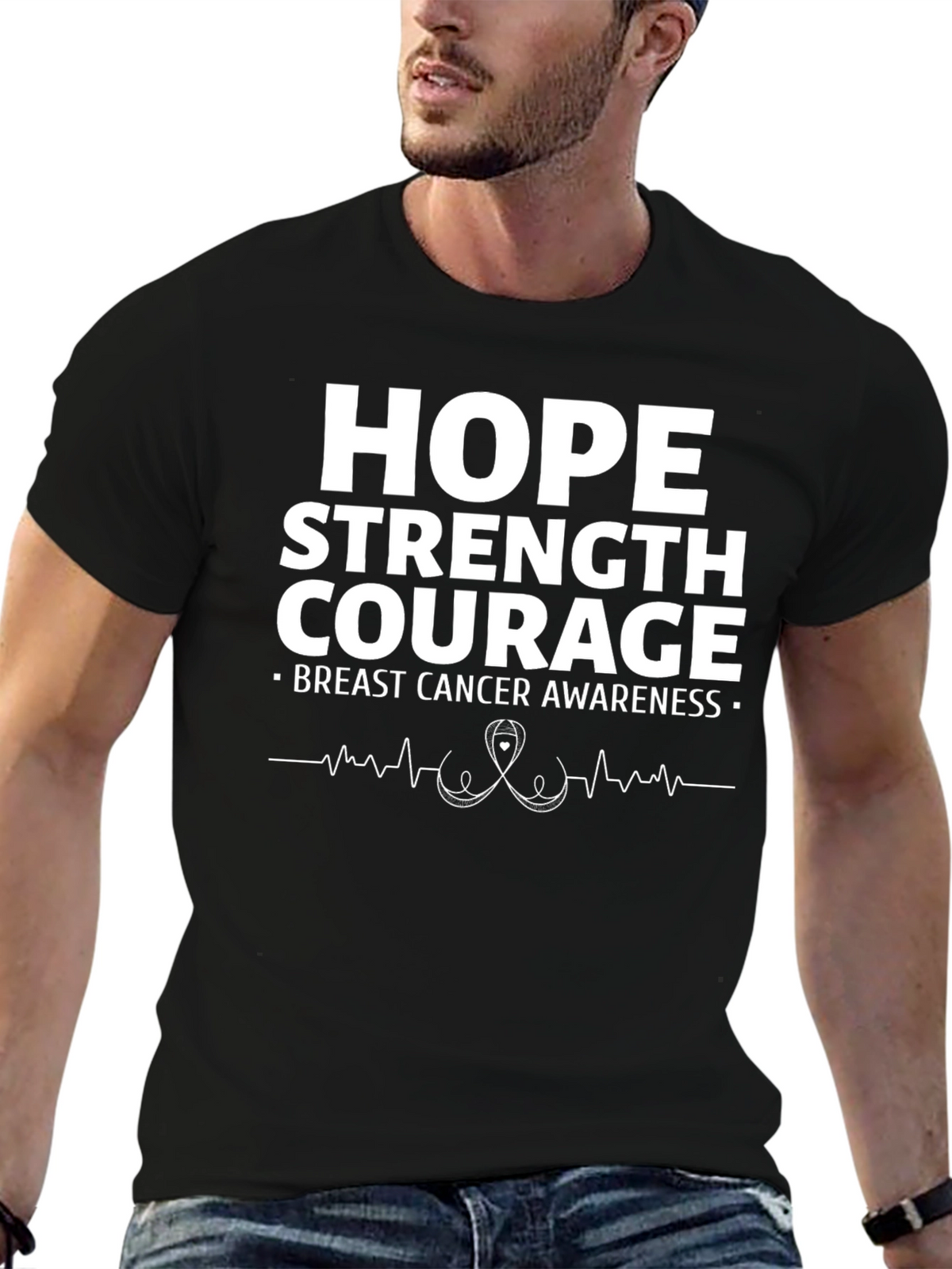Hope Strength Courage Breast Cancer Awareness T-Shirt