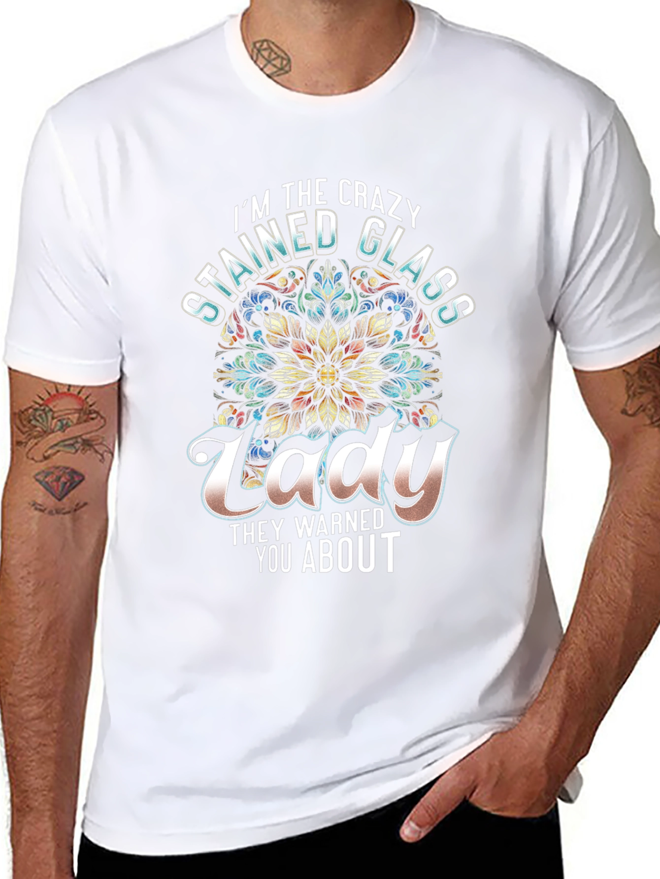 Crazy Stained Glass Lady Graphic Tee