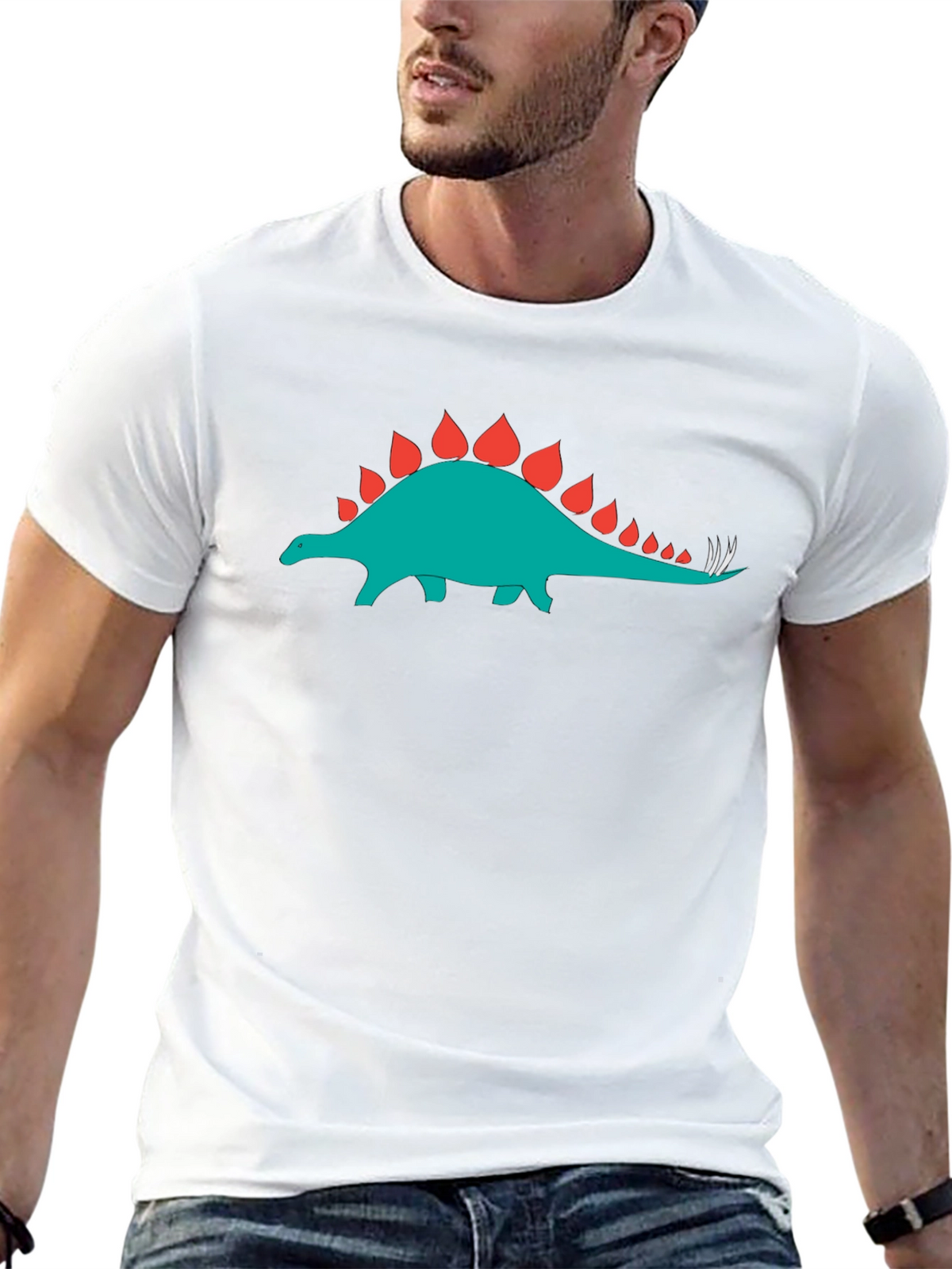 Black T-Shirt with Dinosaur Stegosaurus Graphic