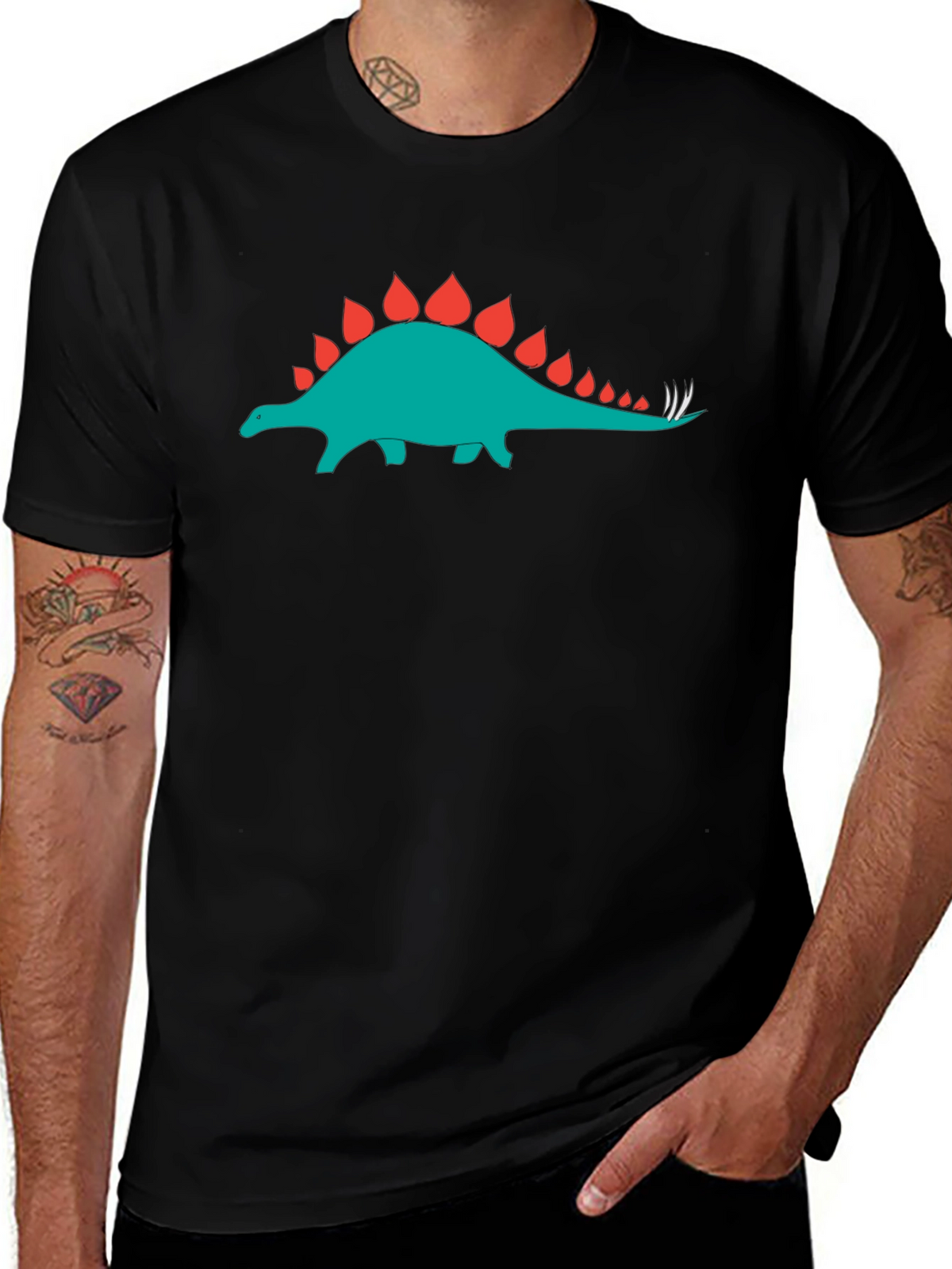 Black T-Shirt with Dinosaur Stegosaurus Graphic