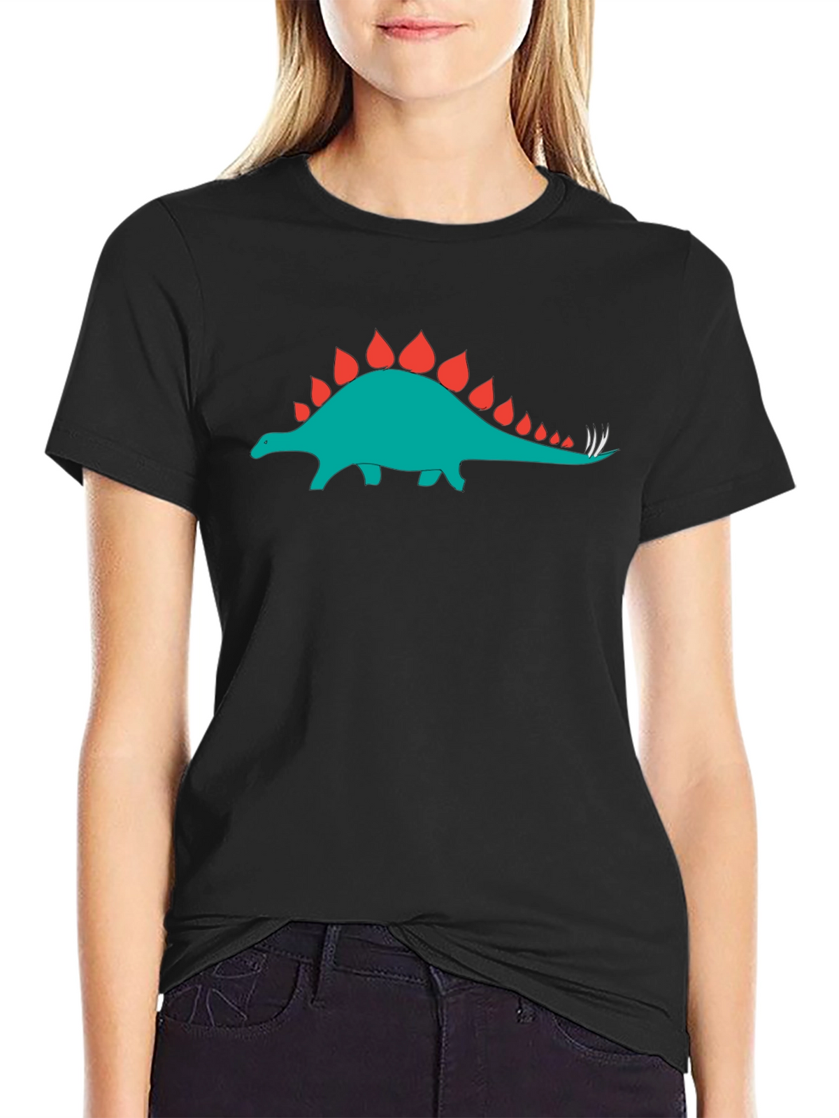 Black T-Shirt with Dinosaur Stegosaurus Graphic