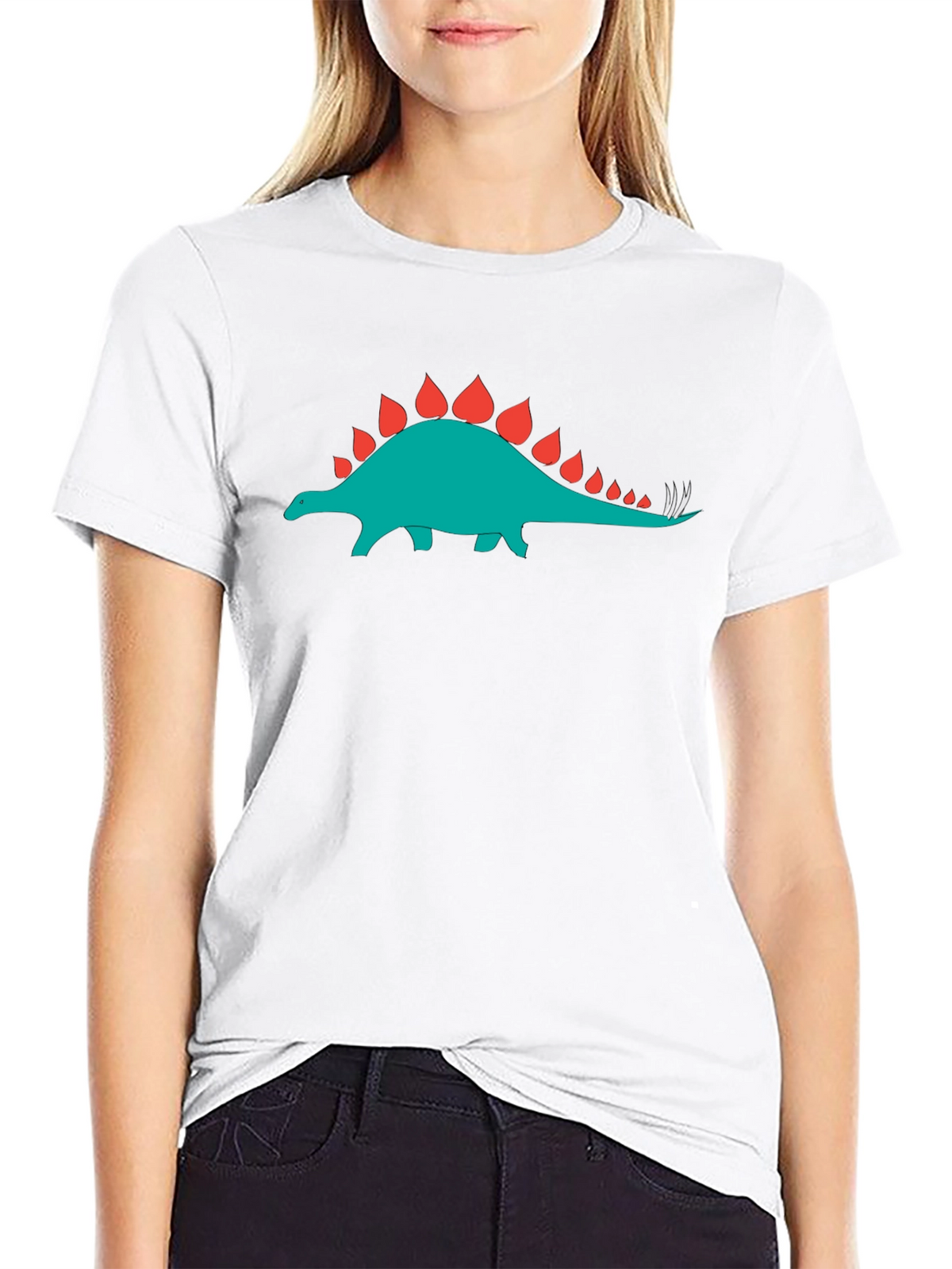 Black T-Shirt with Dinosaur Stegosaurus Graphic