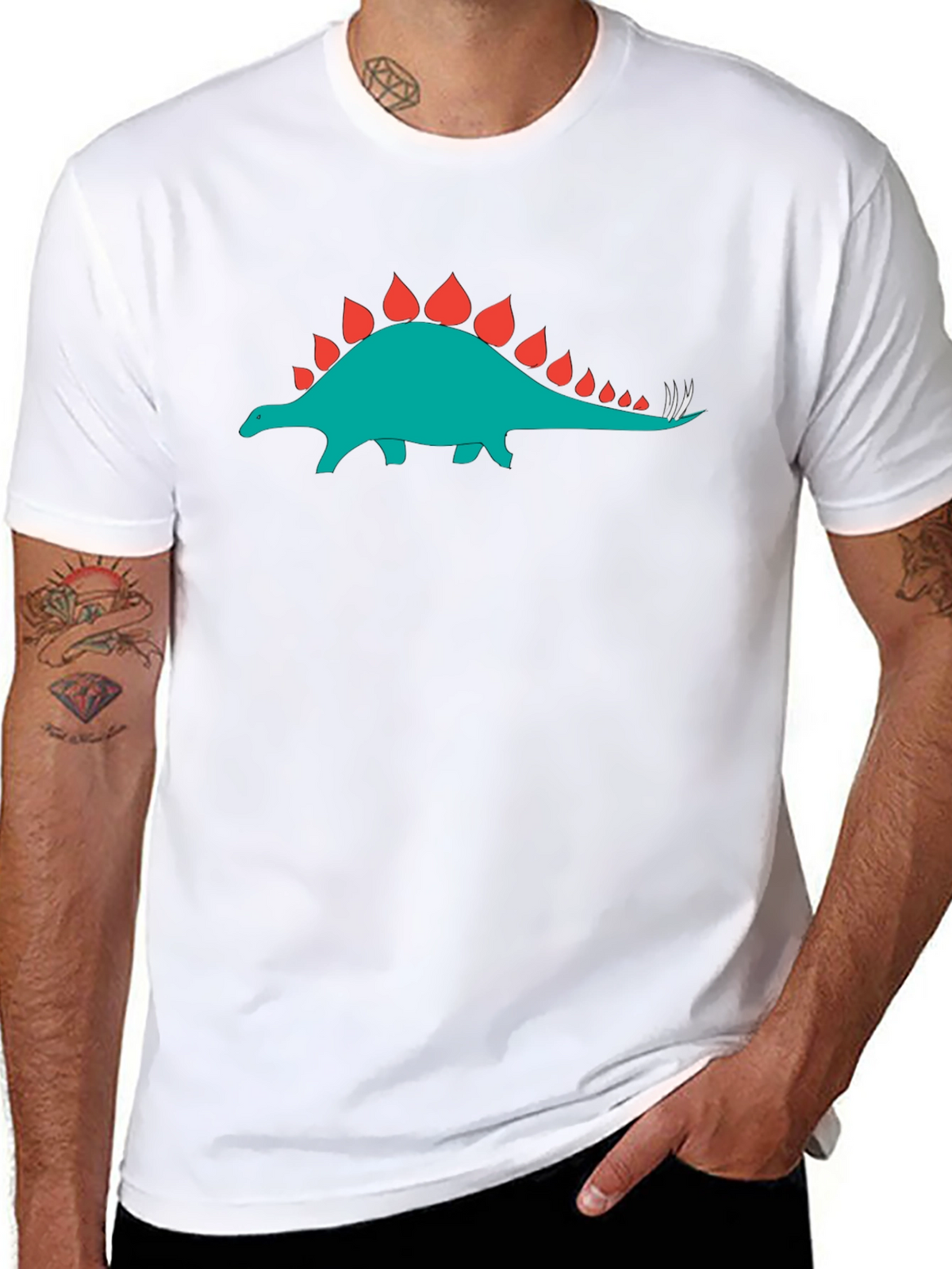 Black T-Shirt with Dinosaur Stegosaurus Graphic