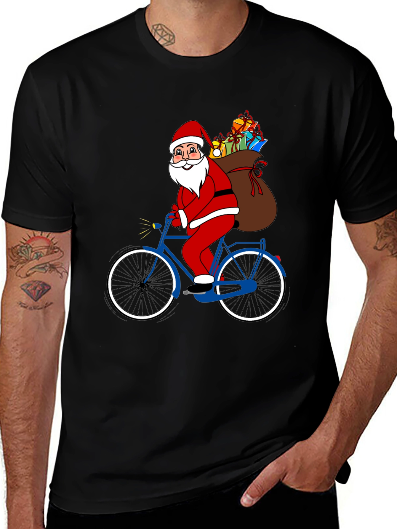 Santa Claus on Bicycle T-Shirt - Holiday Festive Tee